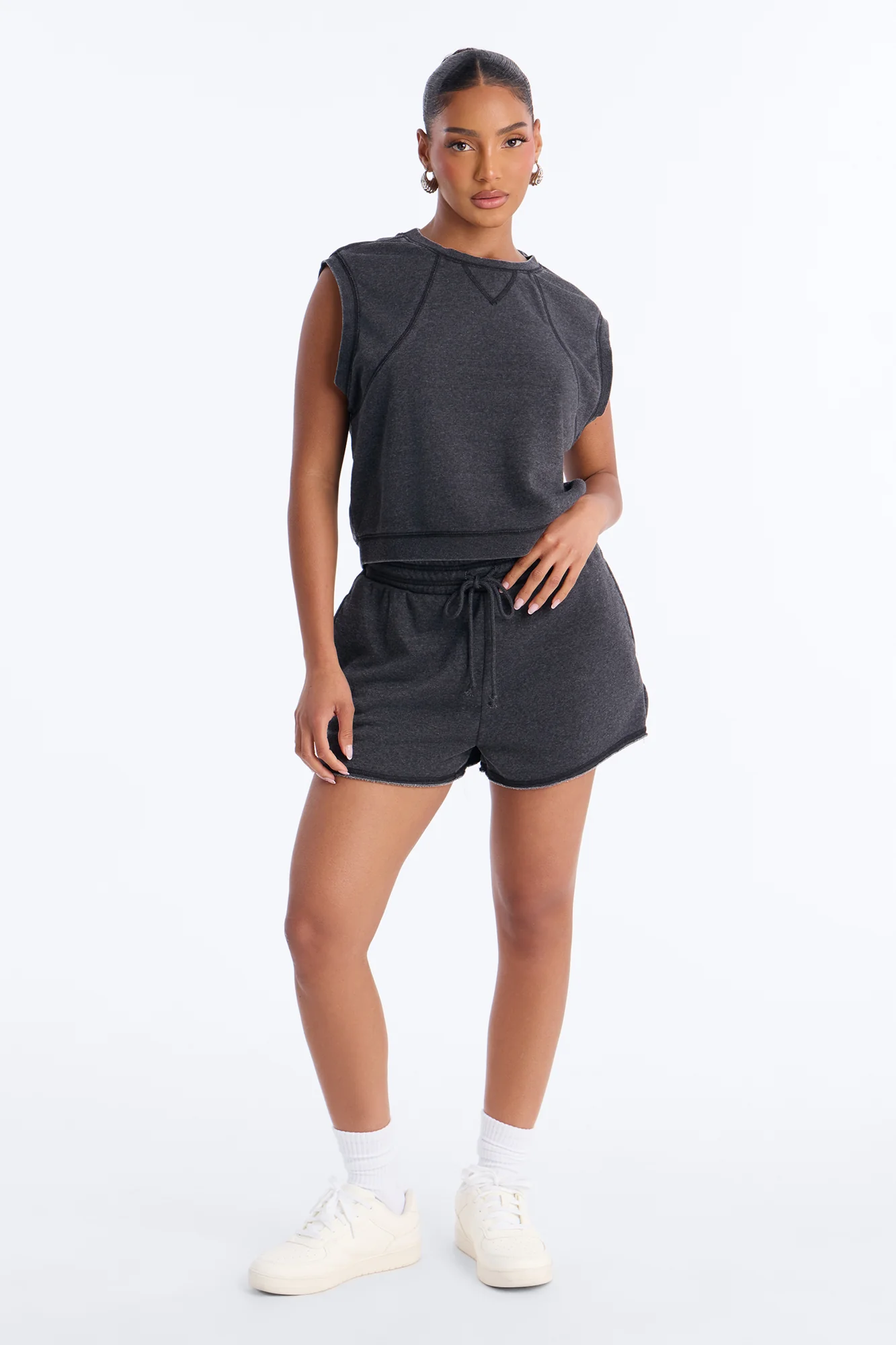 Bree Casual Sweatshort Set - Black - Image 2