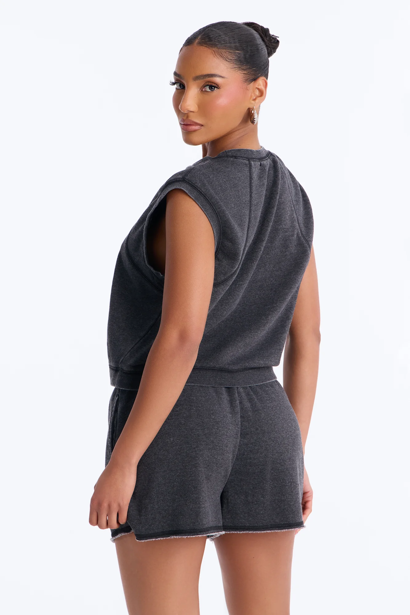 Bree Casual Sweatshort Set - Black - Image 3