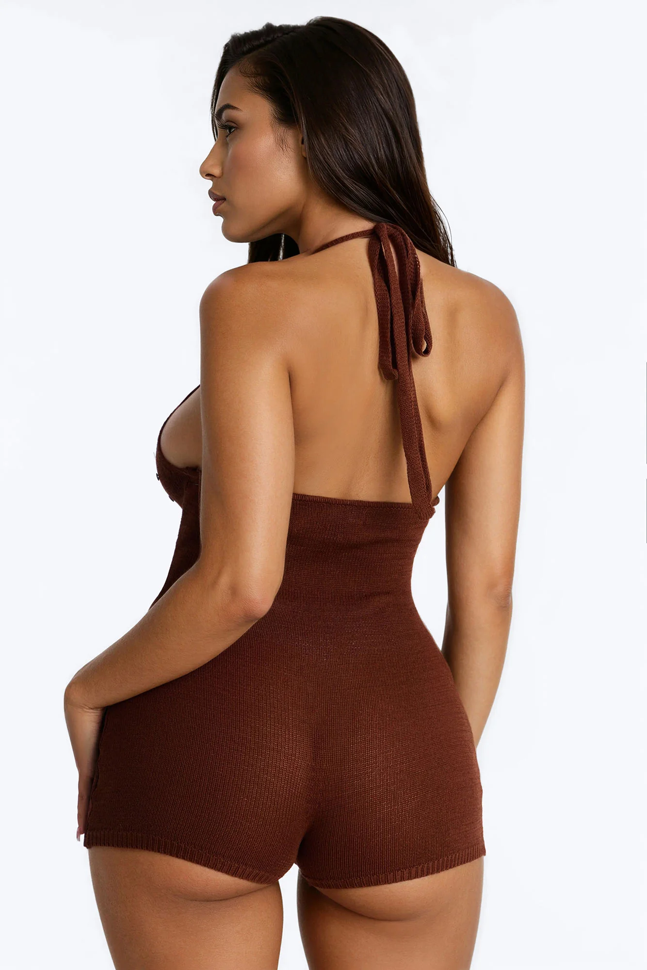 Bree Embellished Knit Romper - Chocolate - Image 4