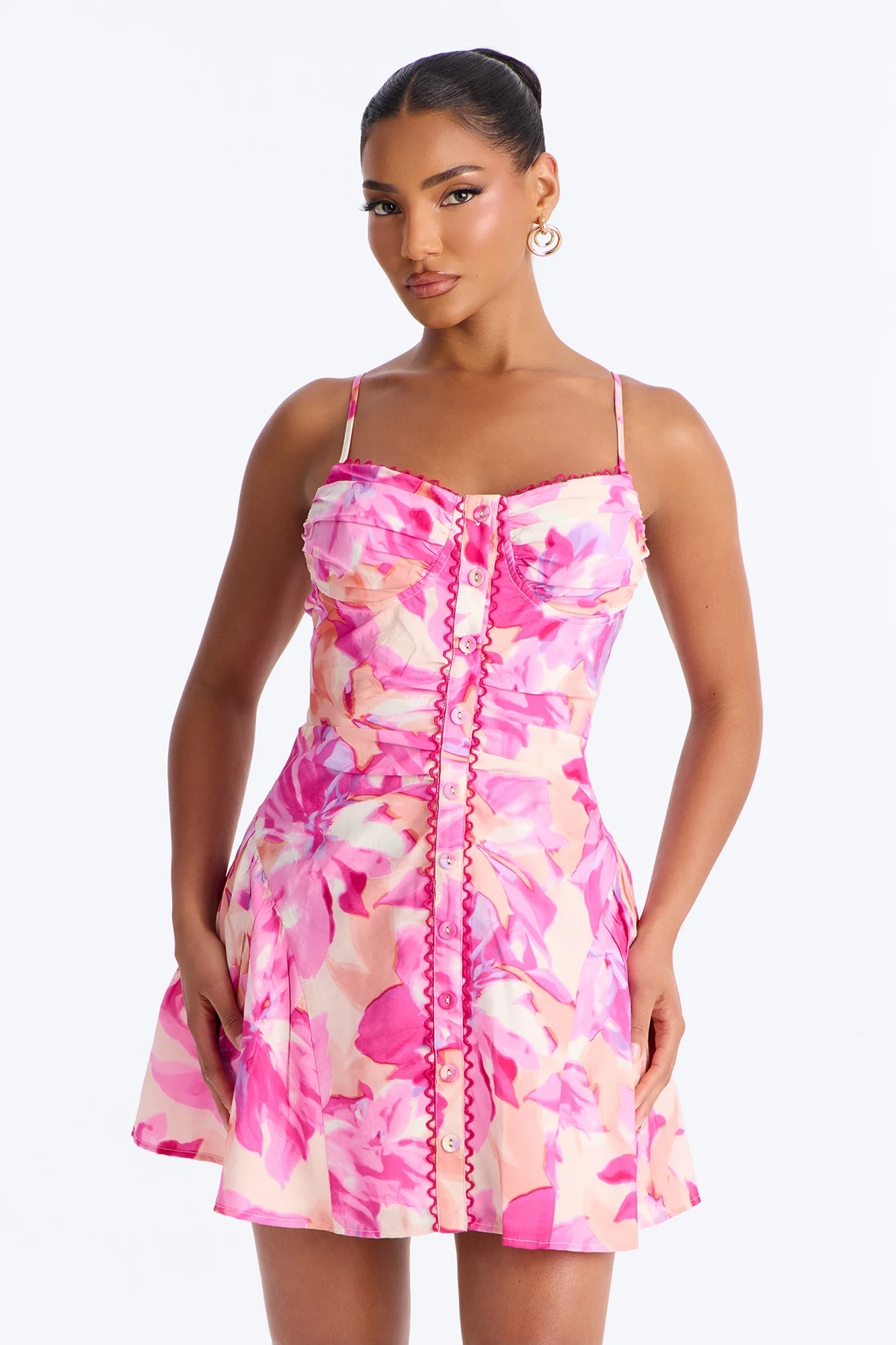 Brenda Floral Button Up Mini Dress - Pink/combo
