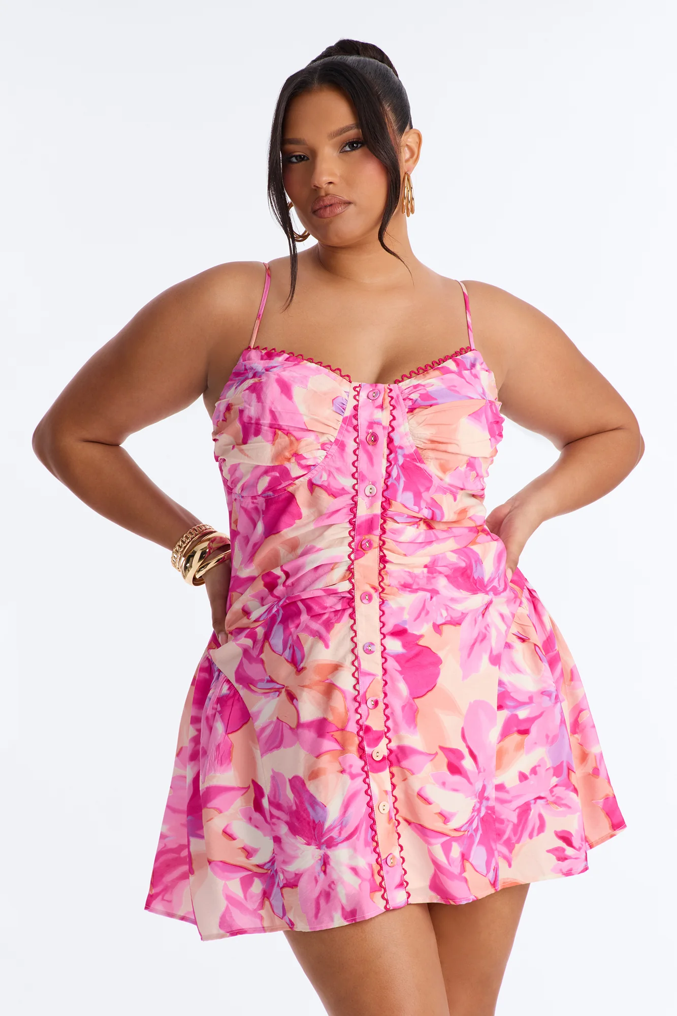 Brenda Floral Button Up Mini Dress - Pink/combo - Image 6
