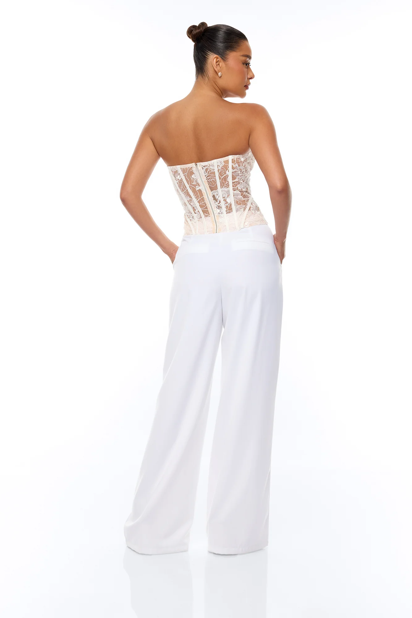 Brenda Lace Corset Pant Set - White - Image 4