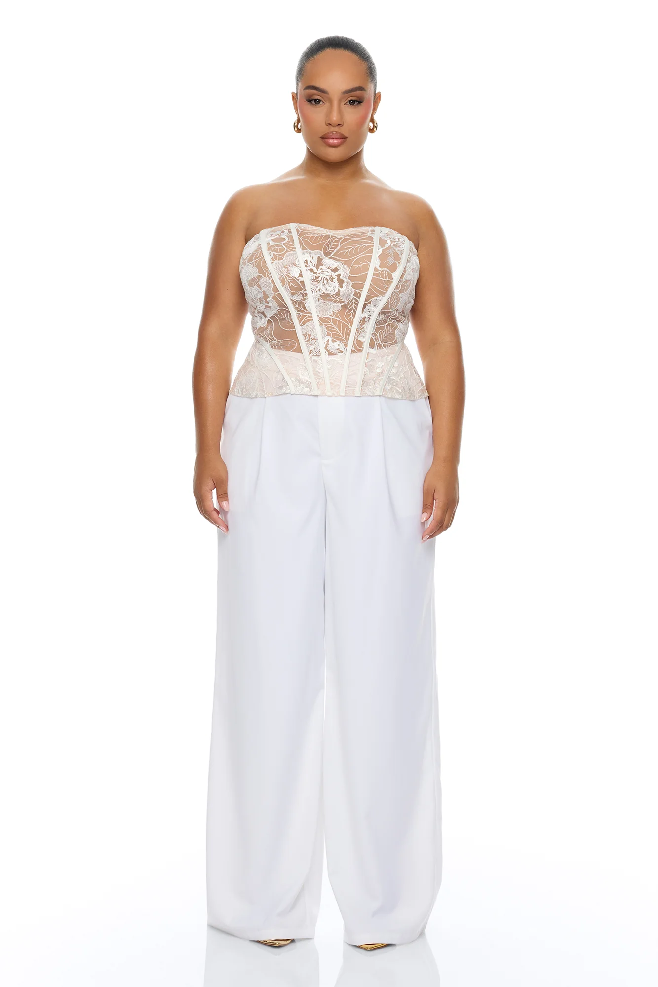 Brenda Lace Corset Pant Set - White - Image 5