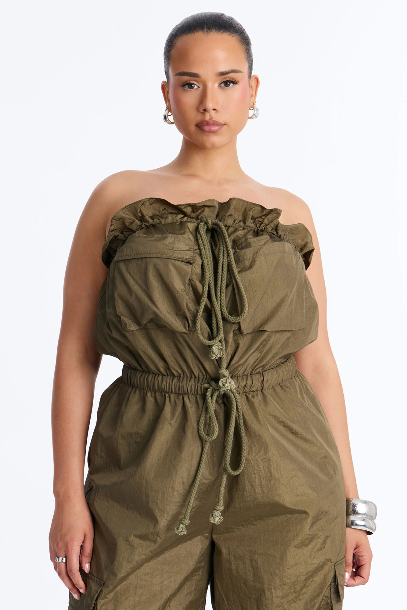 Bria Cargo Nylon Jumpsuit - Olive - Image 6