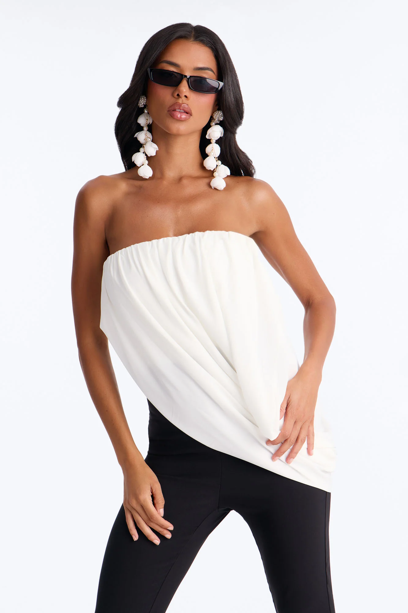 Briana Draped Skinny Leg Jumpsuit - Black/White - Image 2