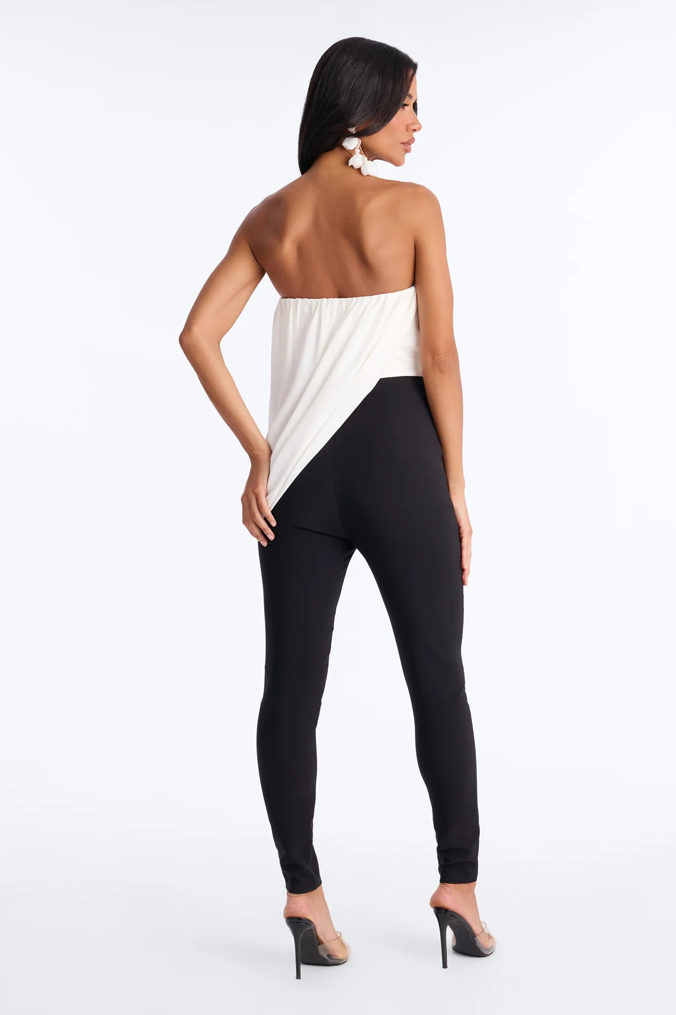 Briana Draped Skinny Leg Jumpsuit - Black/White - Image 4