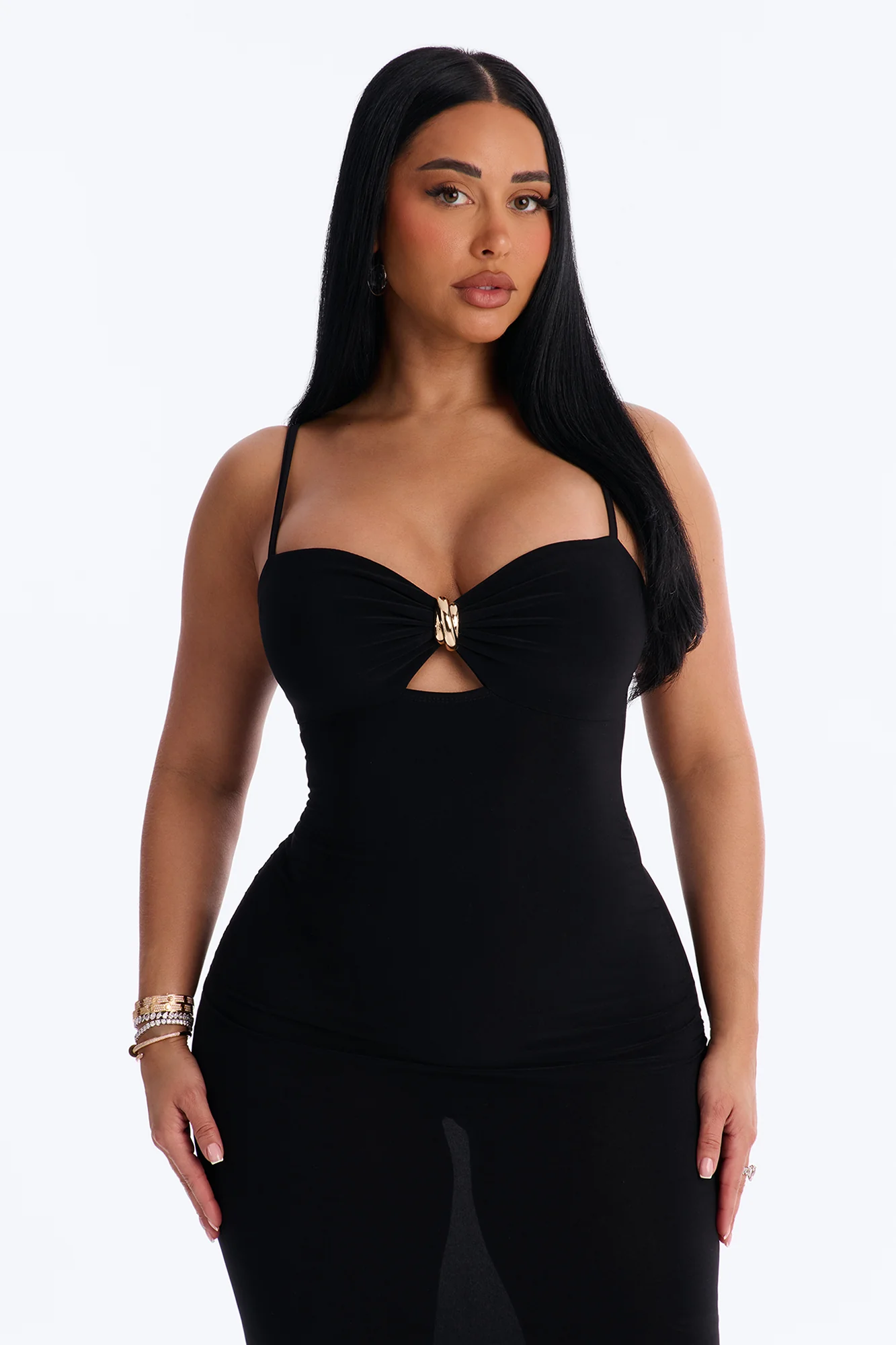 Briana Ruched Midi Dress - Black - Image 2