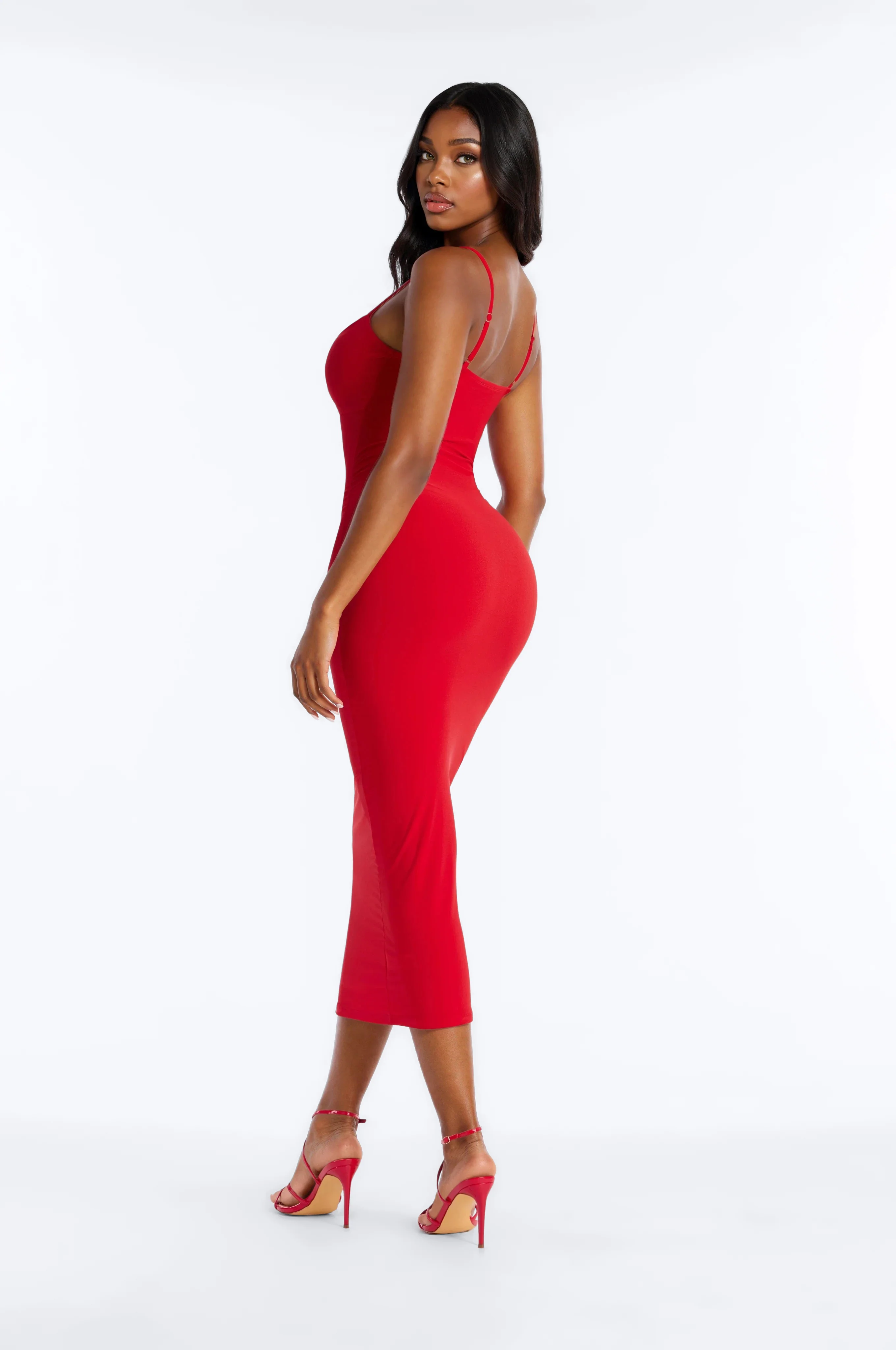 Briana Ruched Midi Dress - Red - Image 4