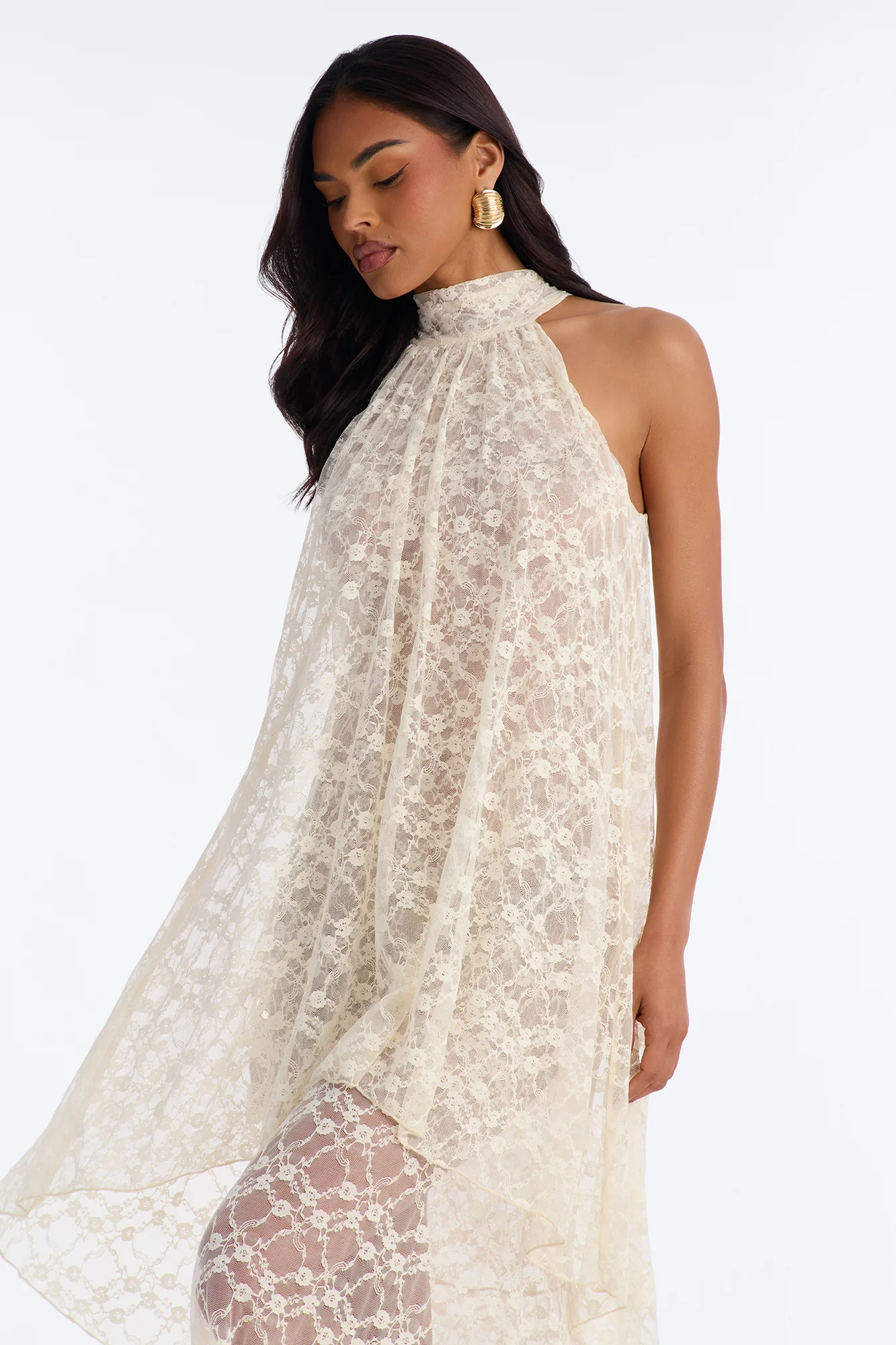 Brianna Flowy Lace Maxi Dress - Cream - Image 2