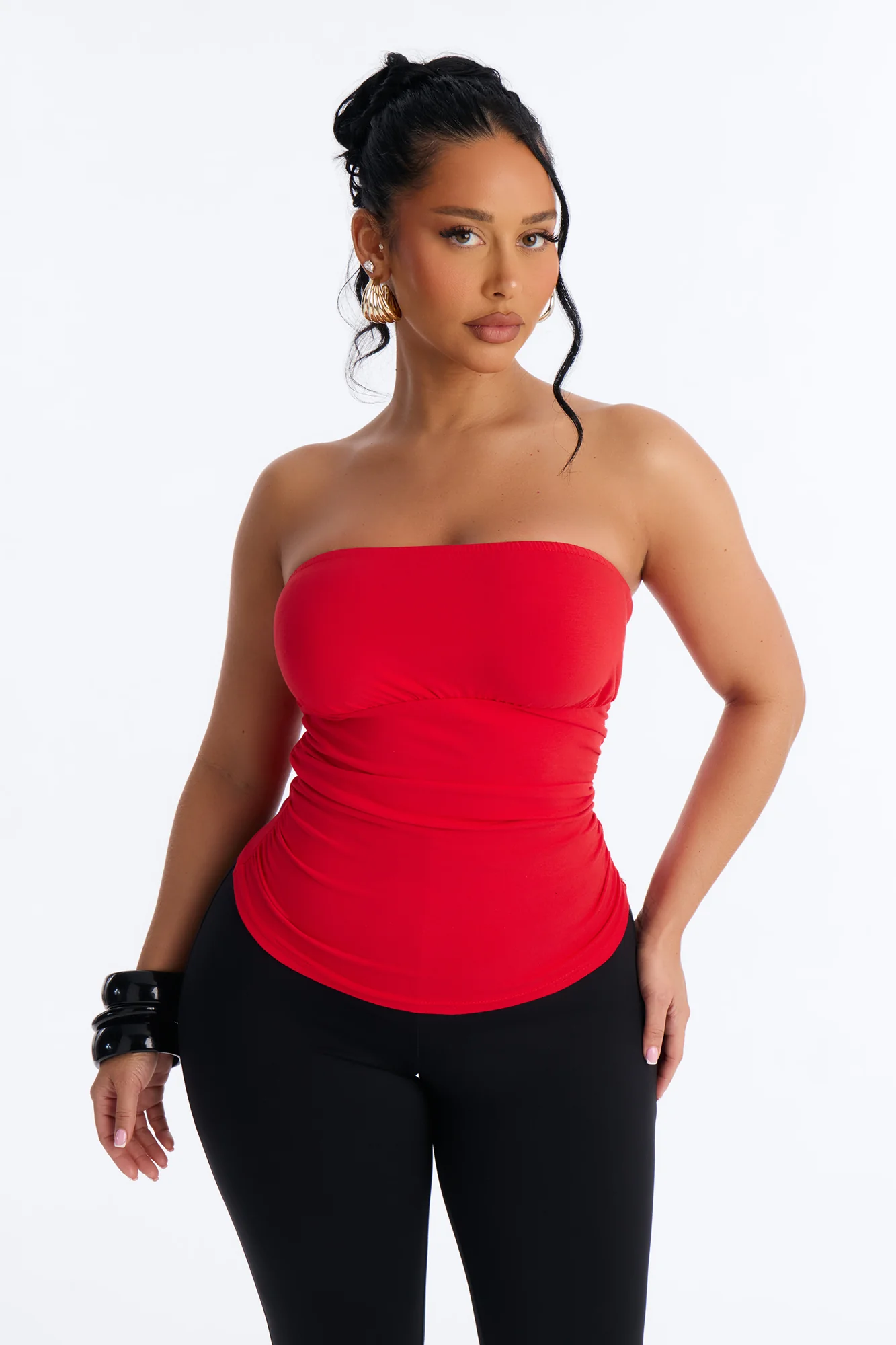 Brianna Ruched Tube Top - Red - Image 2