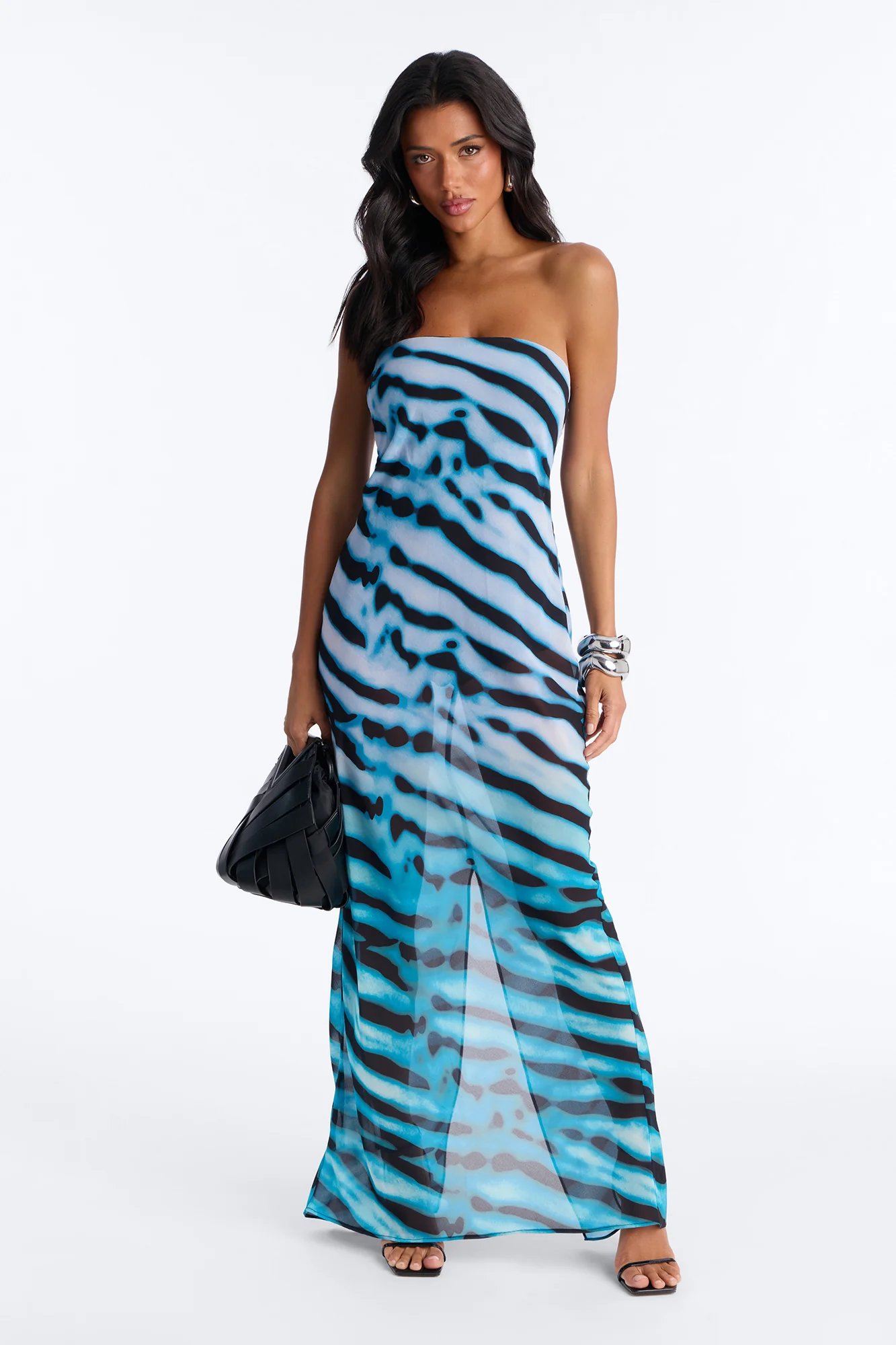 Brianna Strapless Chiffon Maxi Dress - Blue/combo