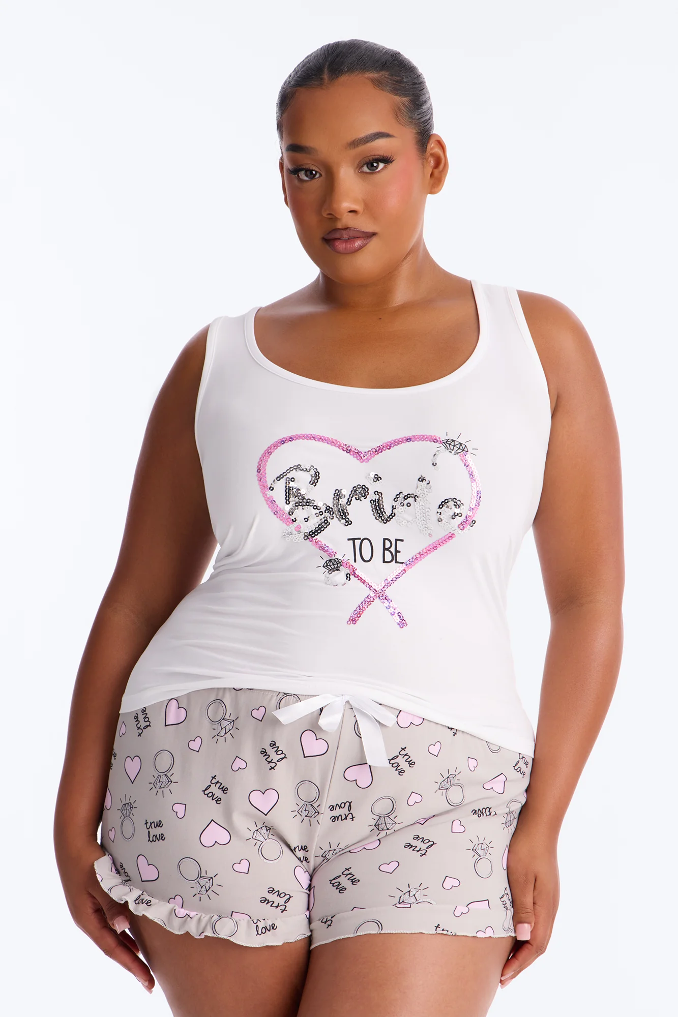 Bridal Era Tank & Short PJ Set - White/combo - Image 4