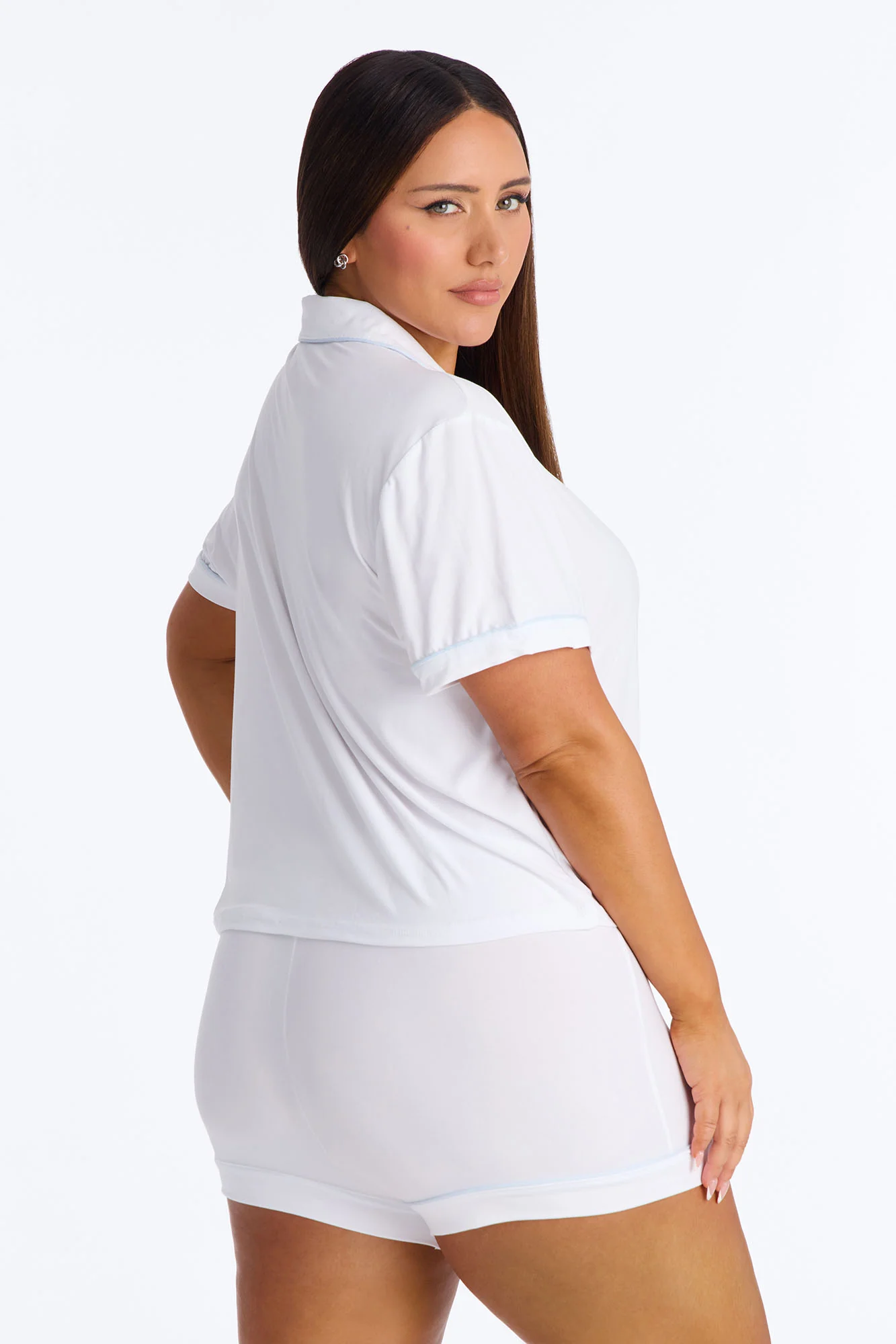 Bride Notch Collar PJ Short Set - White/Blue - Image 6