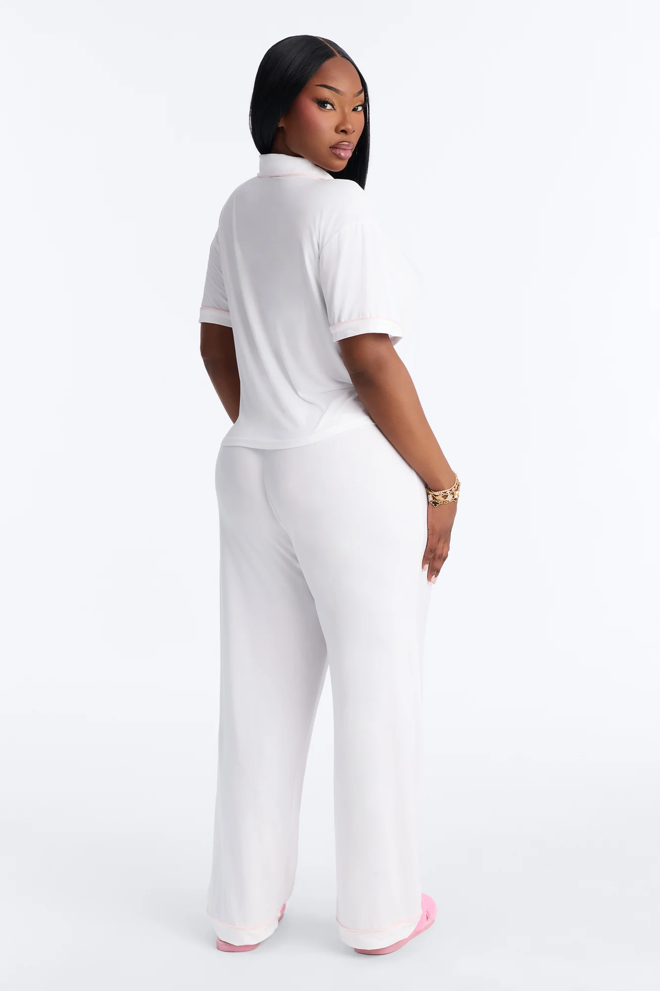 Bride Time Notch Collar PJ Pant Set - White/Pink - Image 8