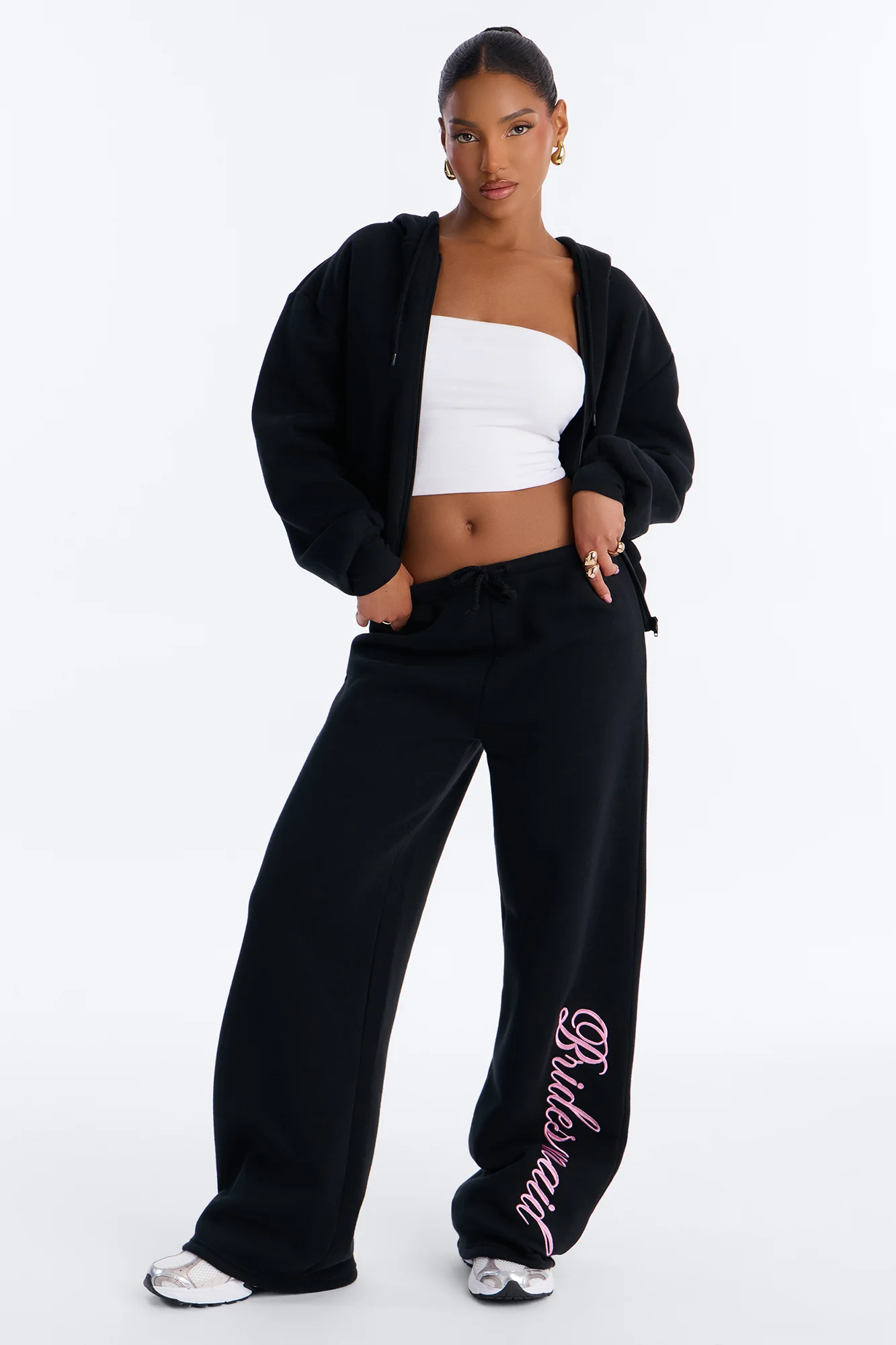 Bridesmaids Only Fleece Pant Set - Black/Pink - Image 3
