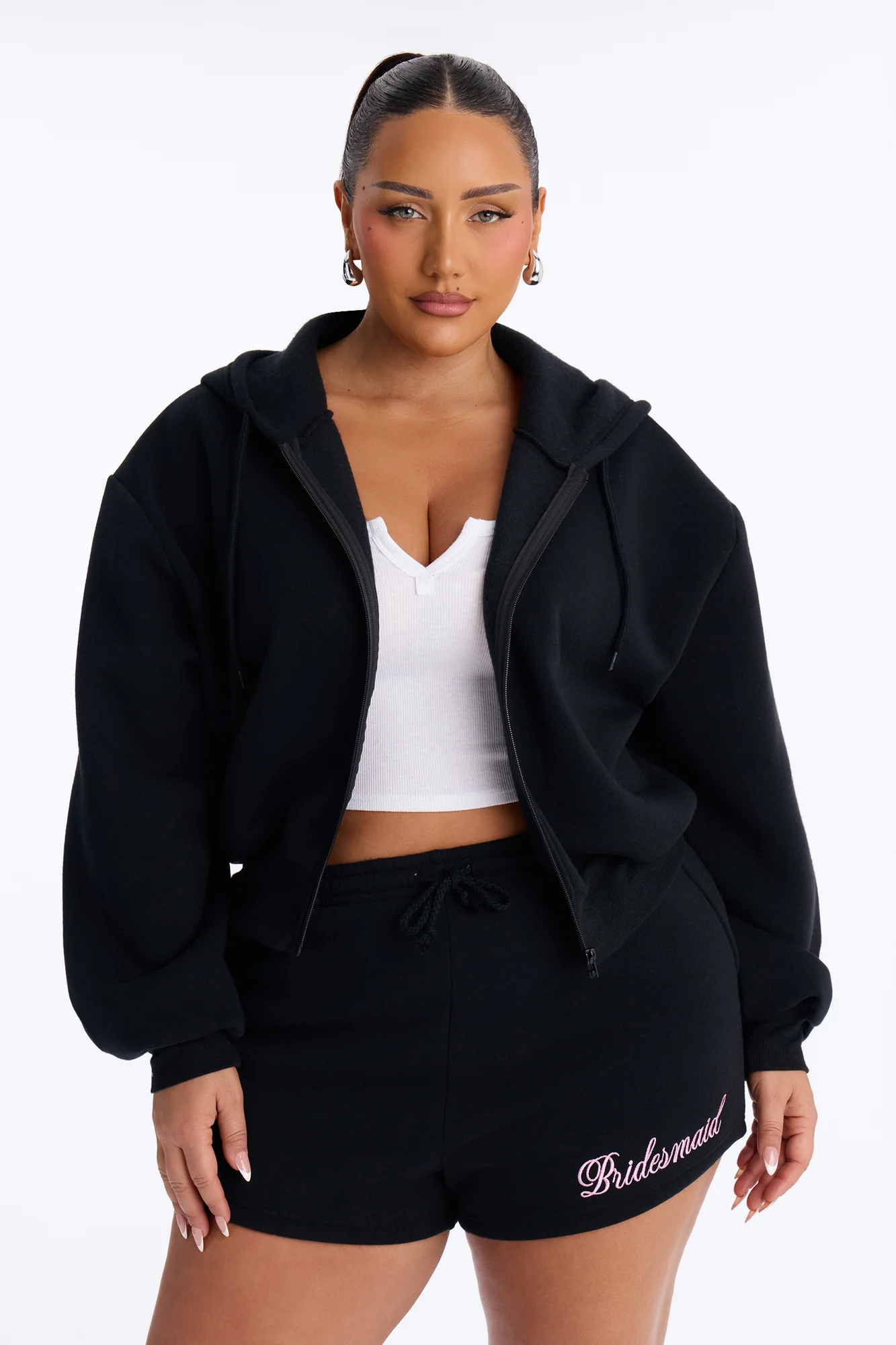 Bridesmaids Only Fleece Short Set - Black/Pink - Image 5