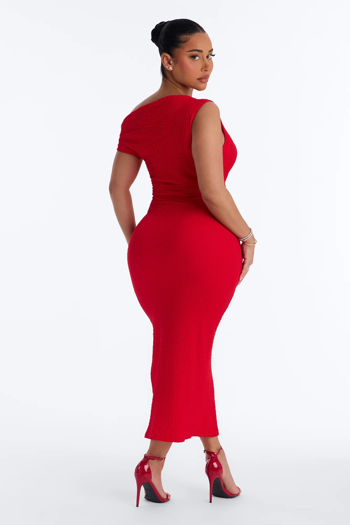 Bridget Textured Midi Dress - Red - Image 4