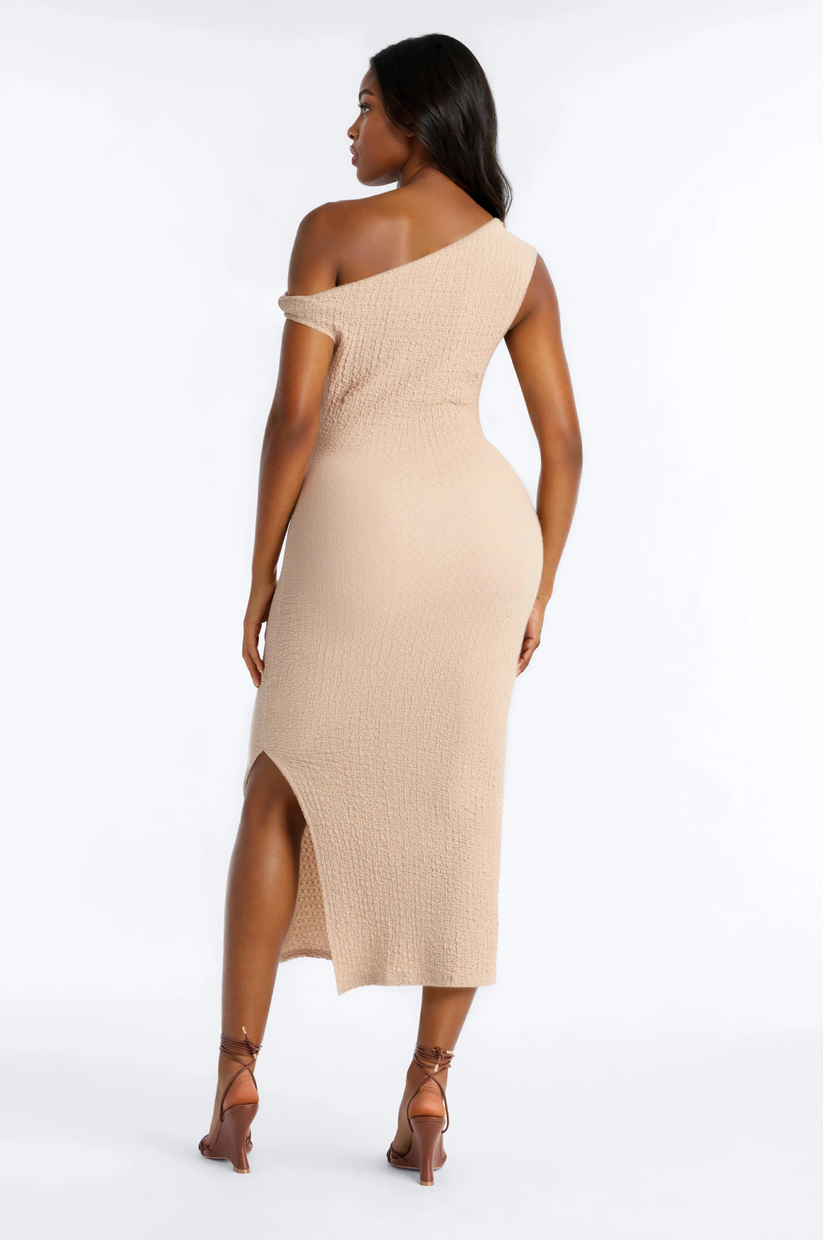 Bridget Textured Midi Dress - Taupe - Image 4
