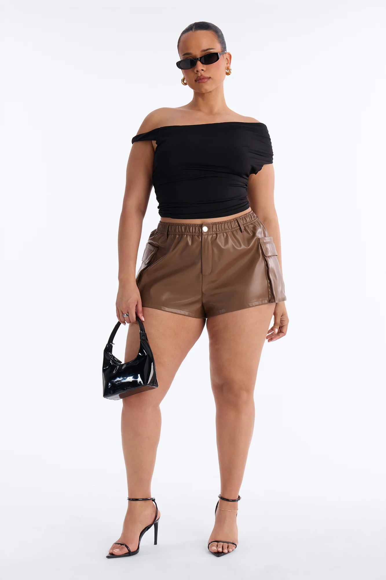 Brielle Faux Leather Cargo Hot Short - Brown - Image 5