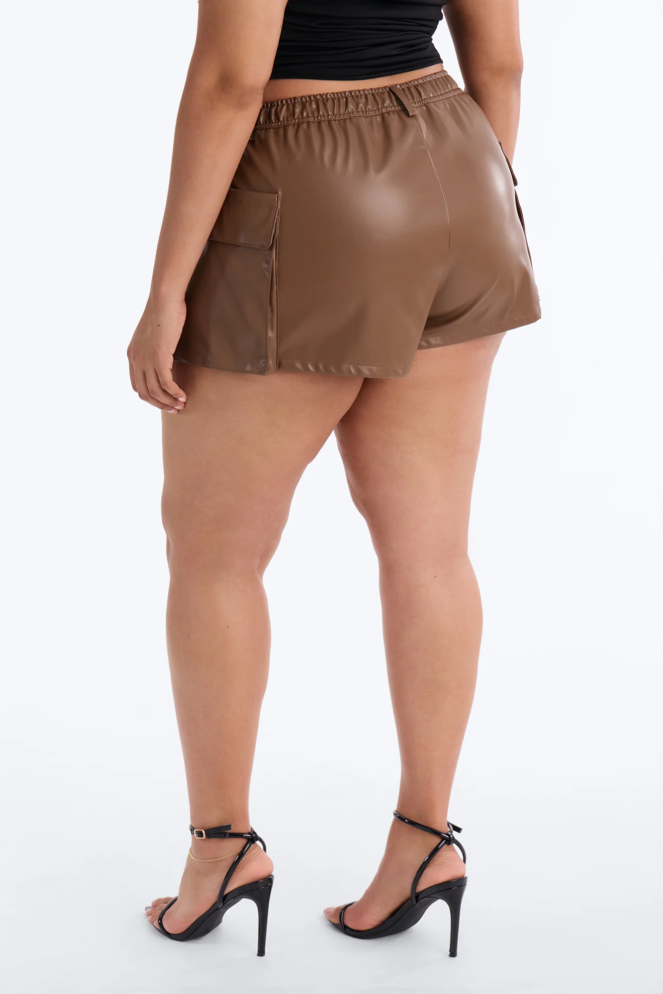 Brielle Faux Leather Cargo Hot Short - Brown - Image 8