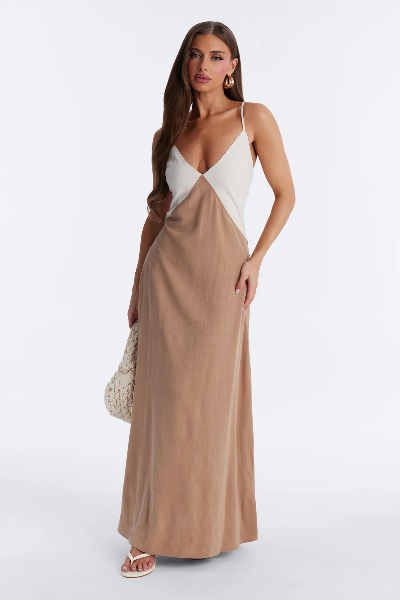 Brielle Linen Maxi Dress - Mocha/combo