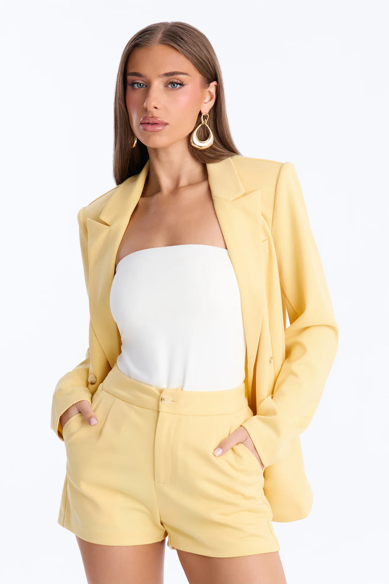 Bright Intentions Blazer Short Set - Yellow - Image 2