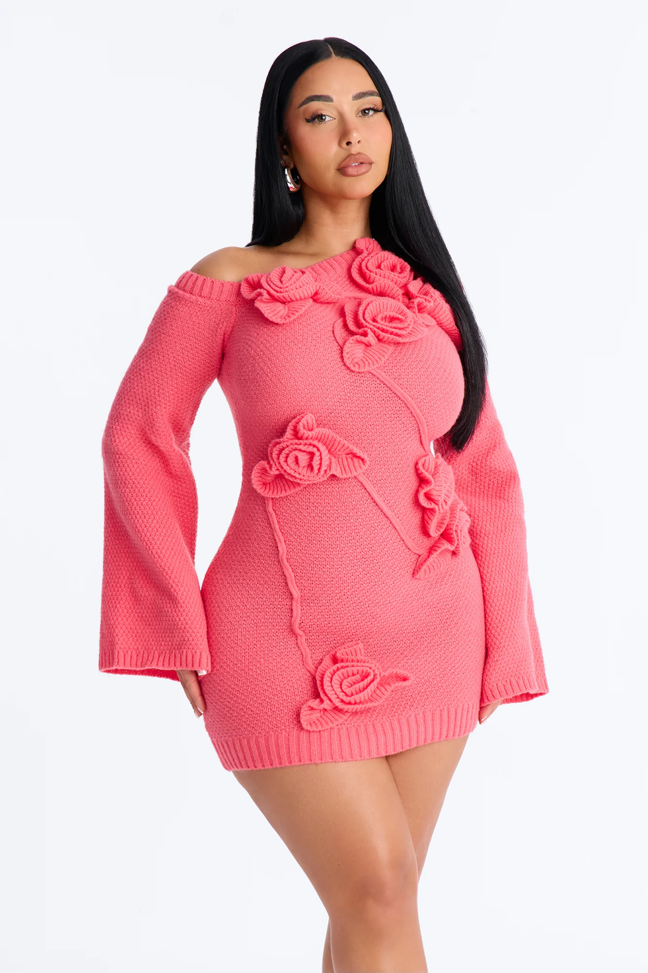 Brighten Up Long Sleeve Sweater Mini Dress - Coral