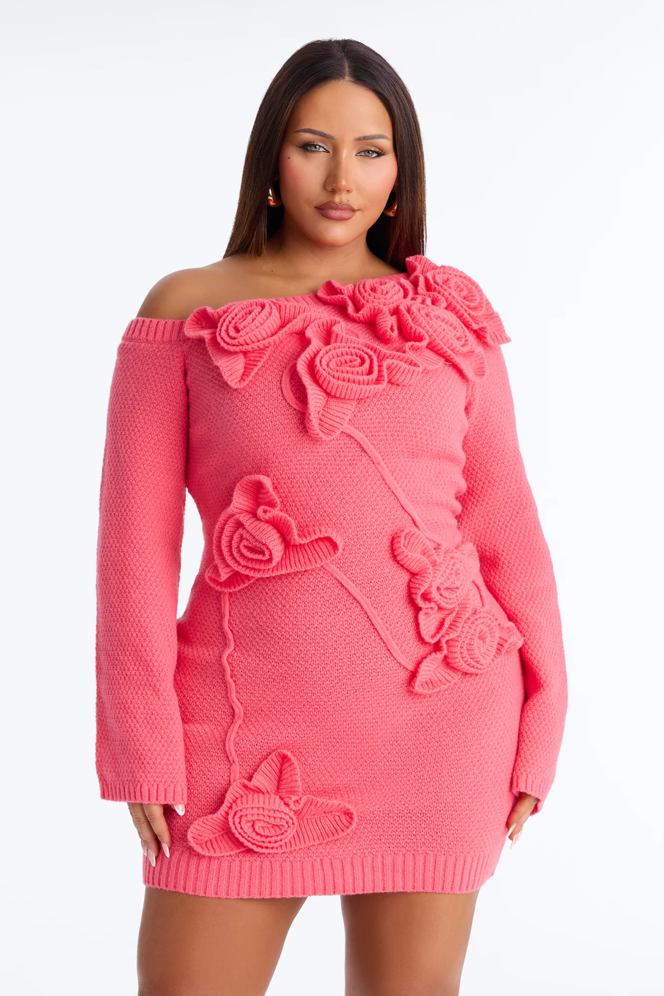 Brighten Up Long Sleeve Sweater Mini Dress - Coral - Image 4