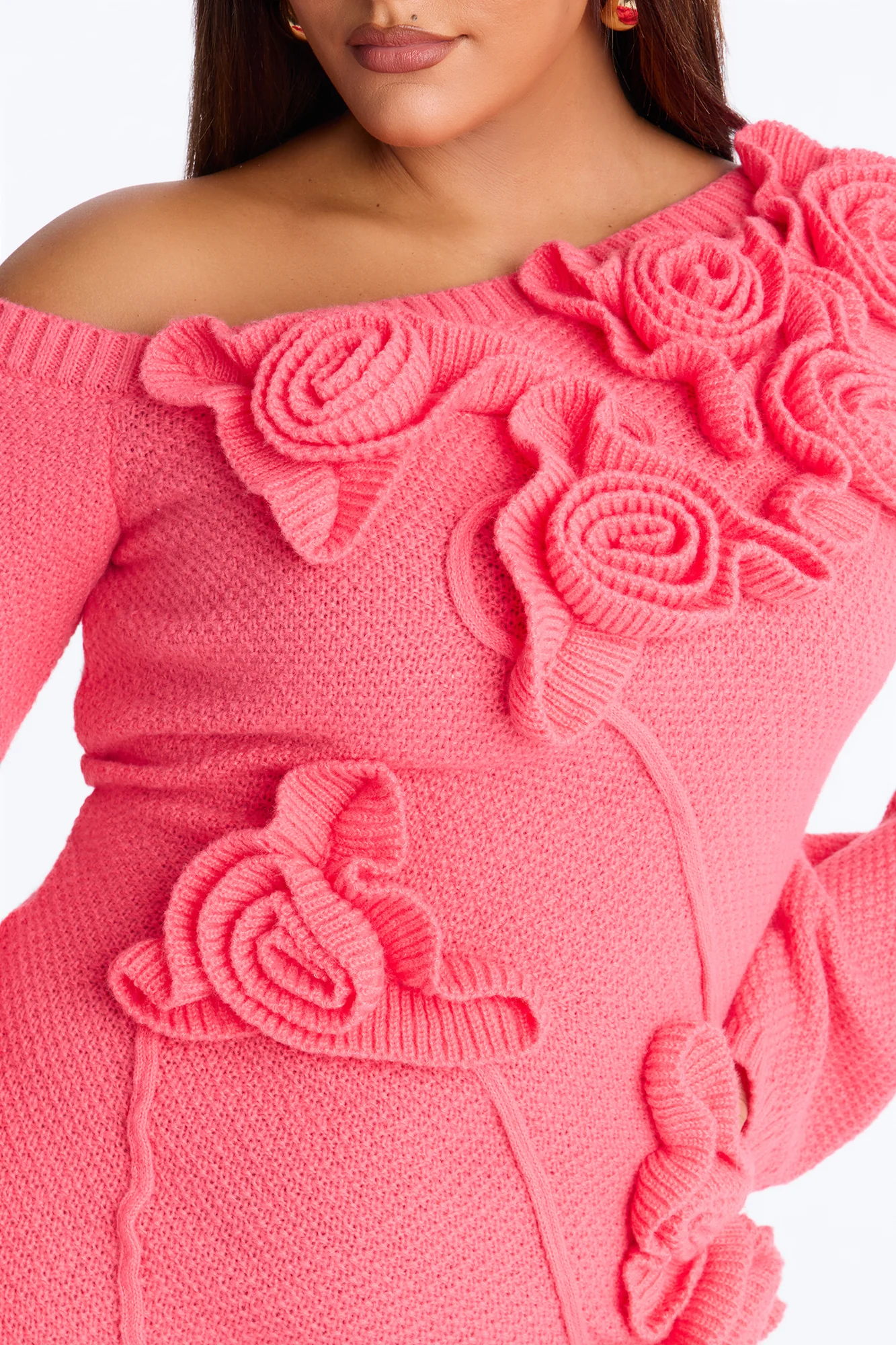 Brighten Up Long Sleeve Sweater Mini Dress - Coral - Image 6