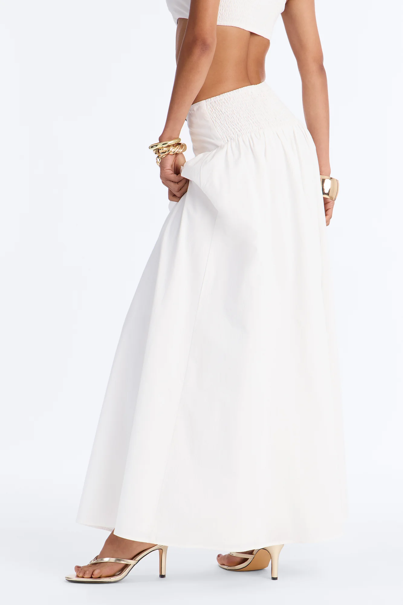 Brigitte Poplin Drop Waist Maxi Skirt - White - Image 4