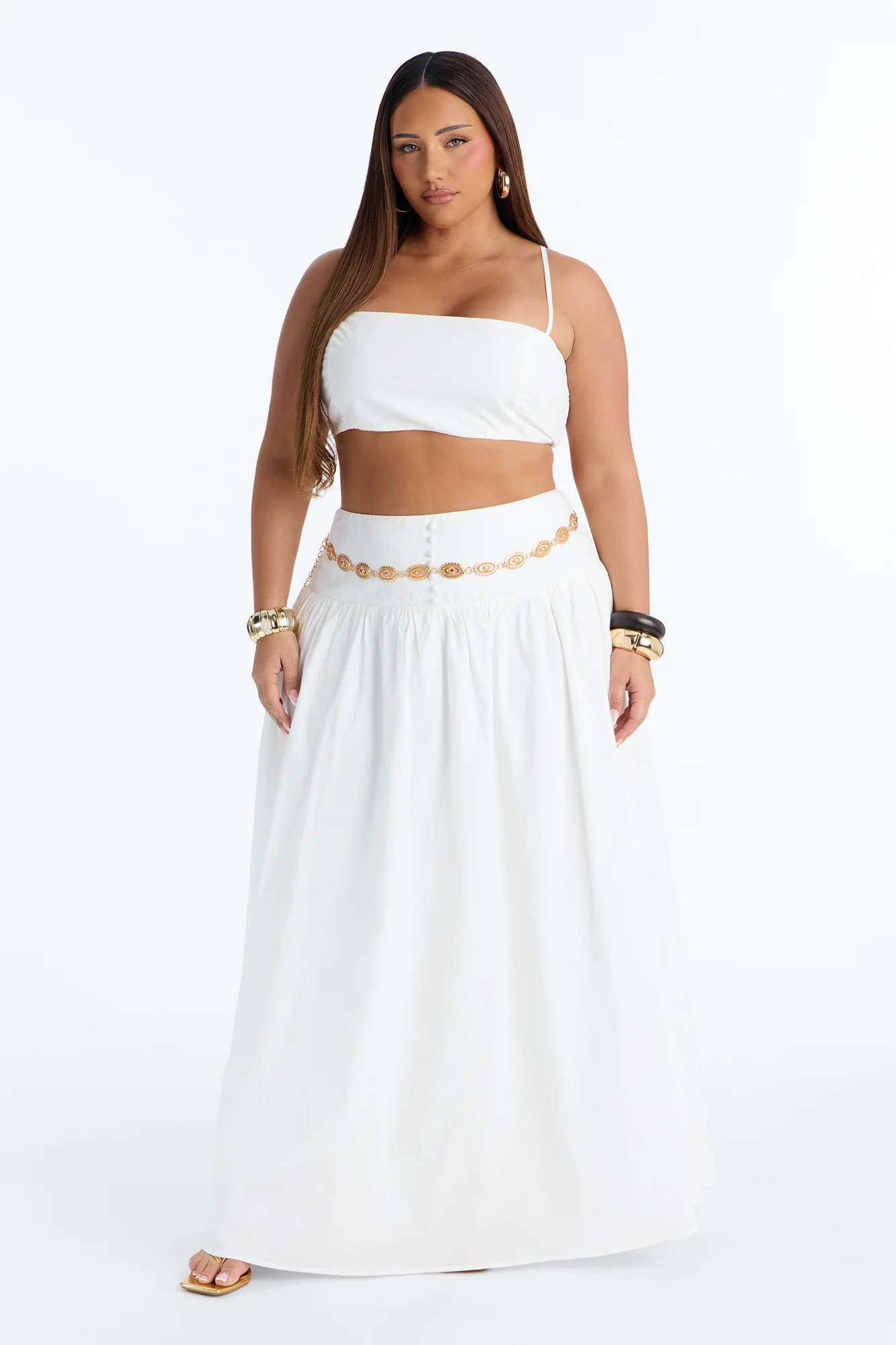 Brigitte Poplin Drop Waist Maxi Skirt - White - Image 6