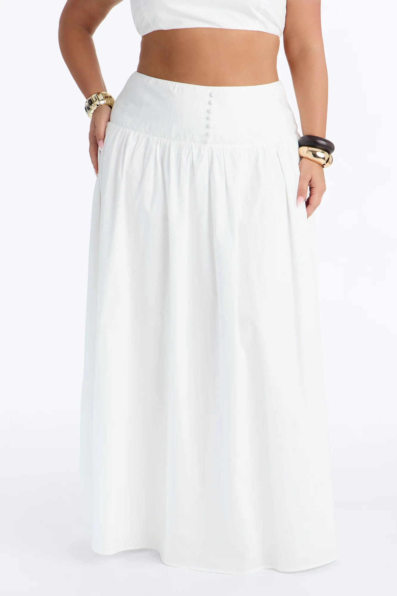 Brigitte Poplin Drop Waist Maxi Skirt - White - Image 7