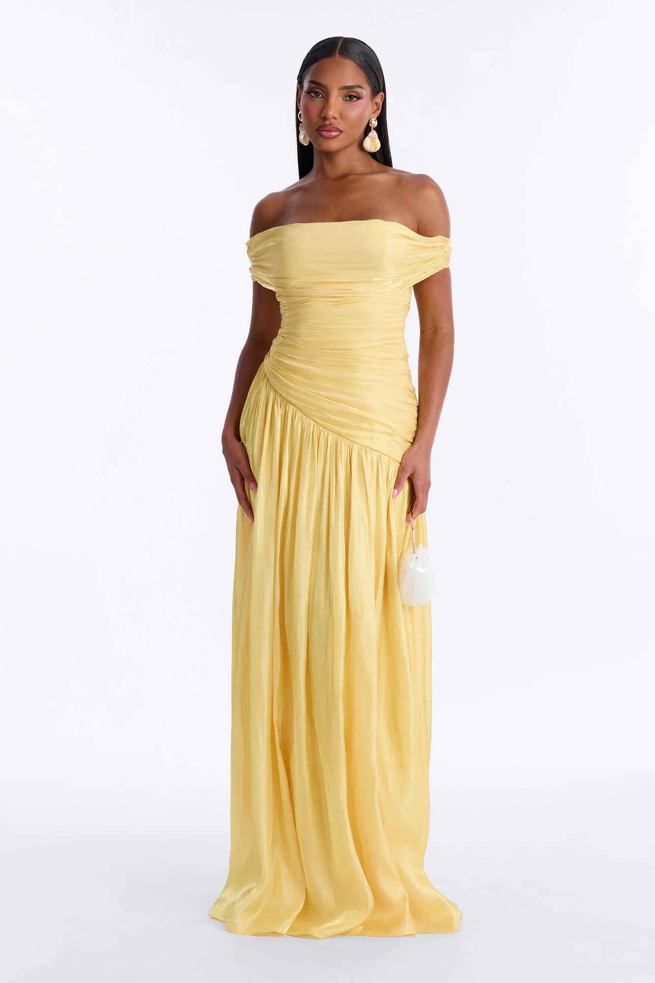 Brina Pleated Organza Gown - Yellow