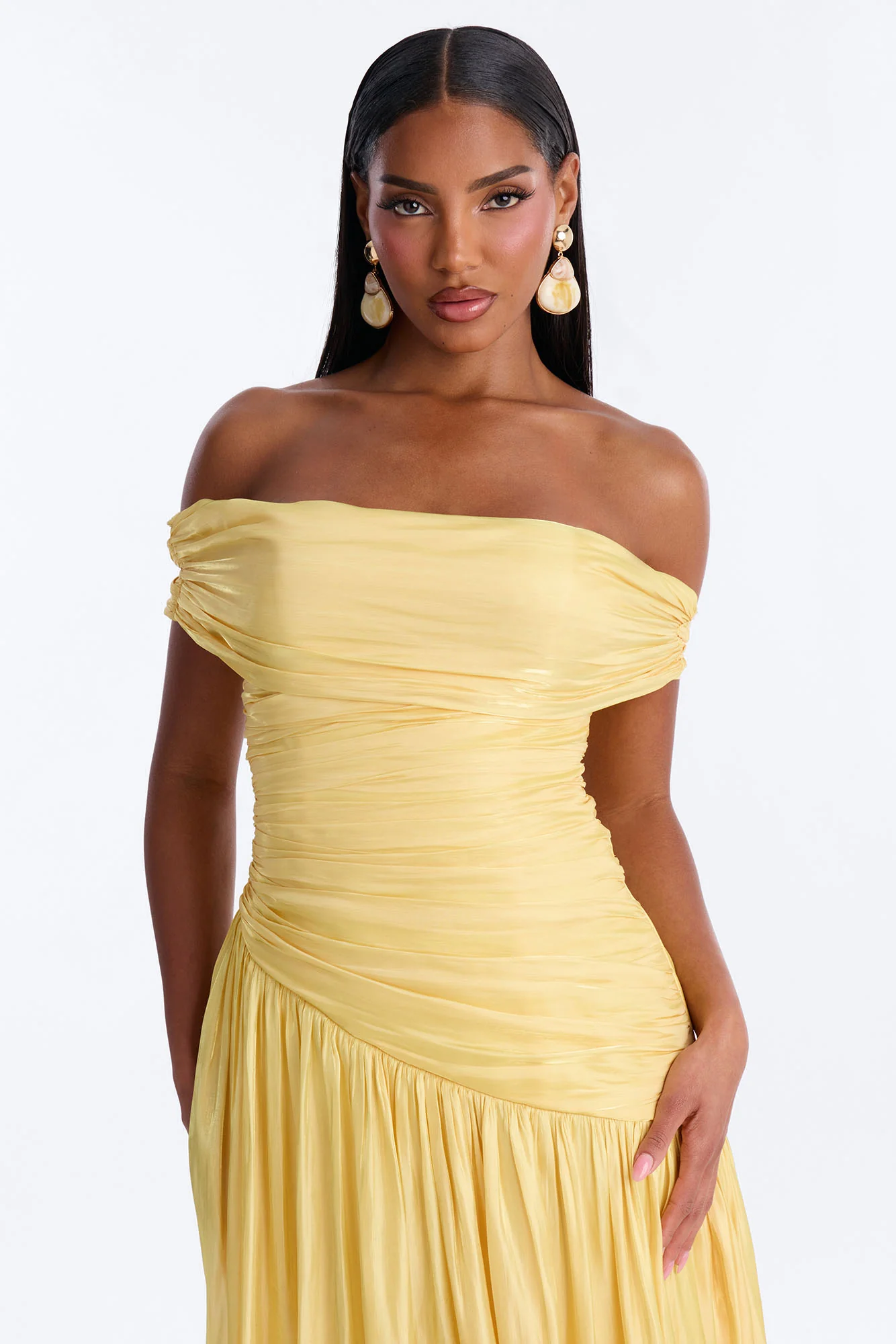 Brina Pleated Organza Gown - Yellow - Image 2