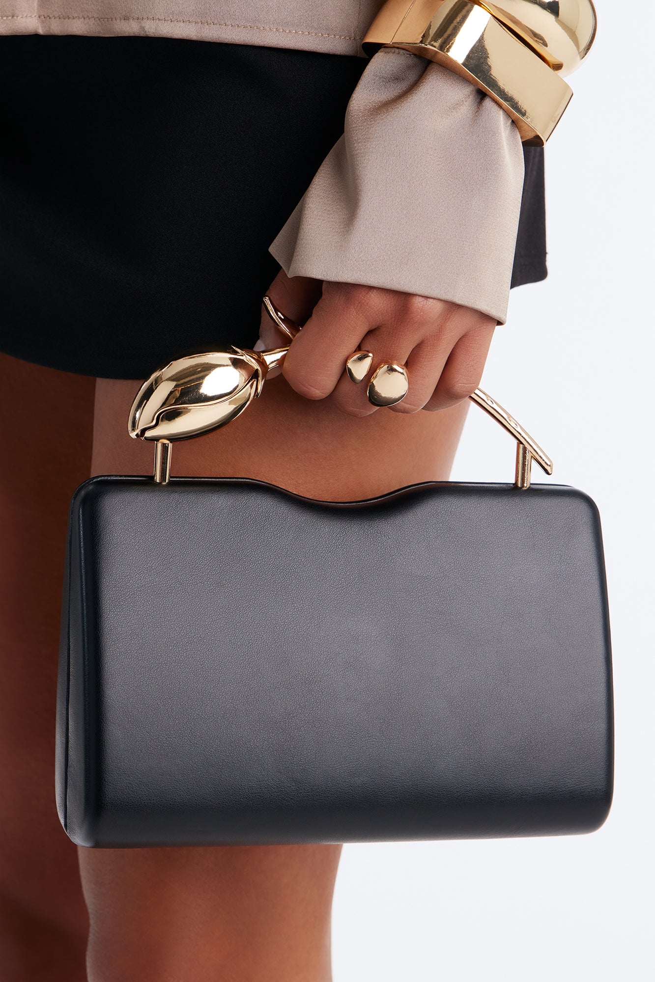 Bring Me Tulips Faux Leather Satchel Bag - Gold/Black