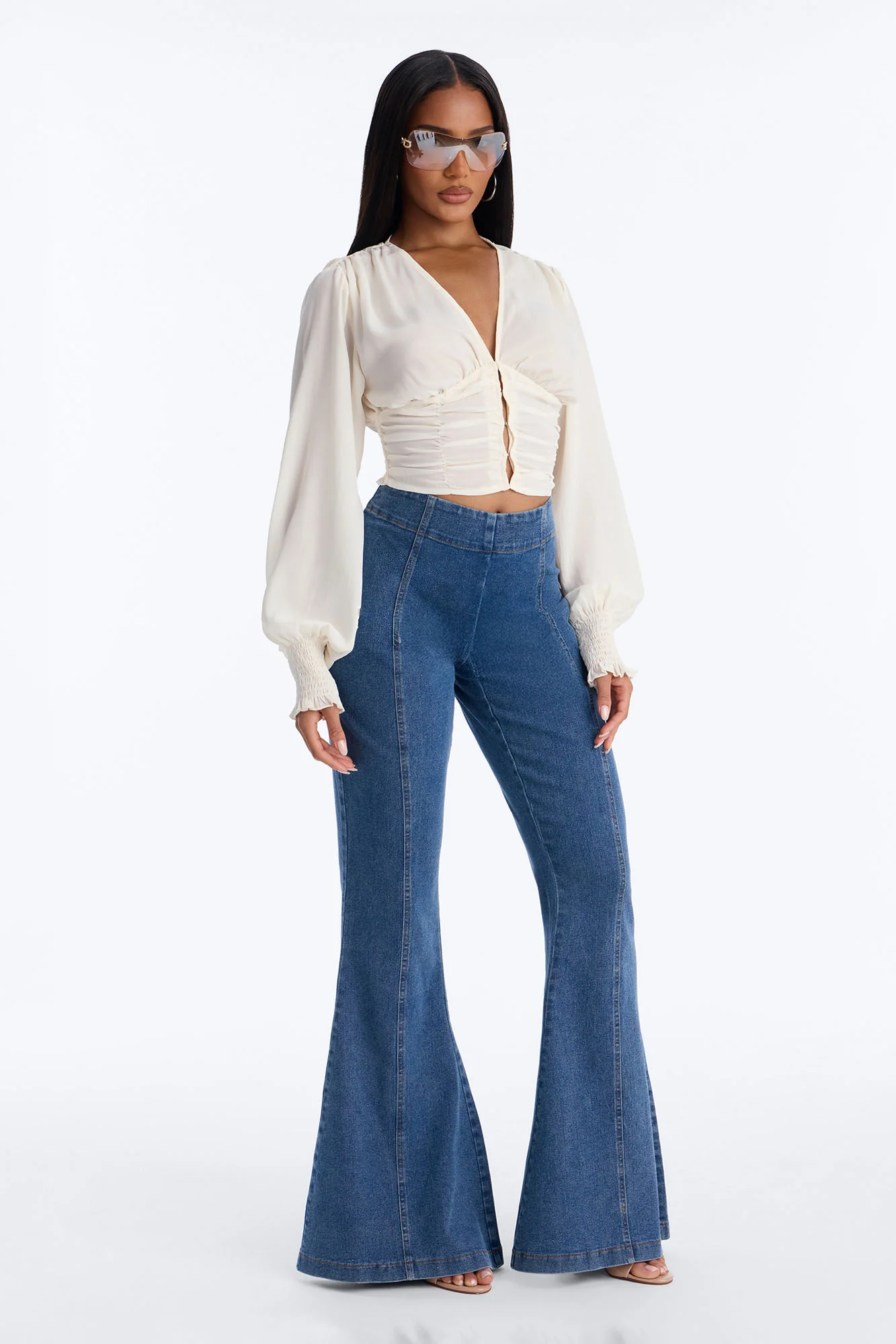 Bring The Flowers Ruched Chiffon Top - Cream - Image 2