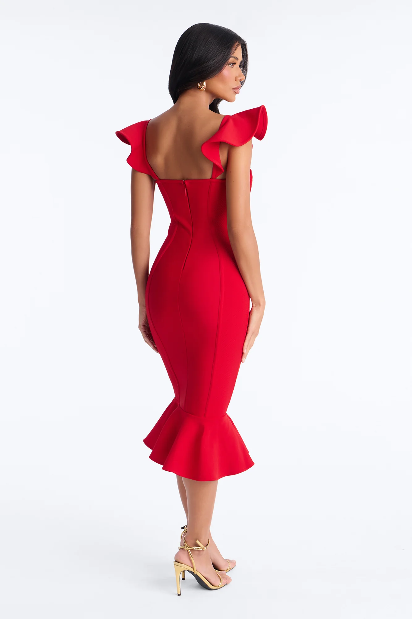 Brinley Mermaid Bandage Midi Dress - Red - Image 4