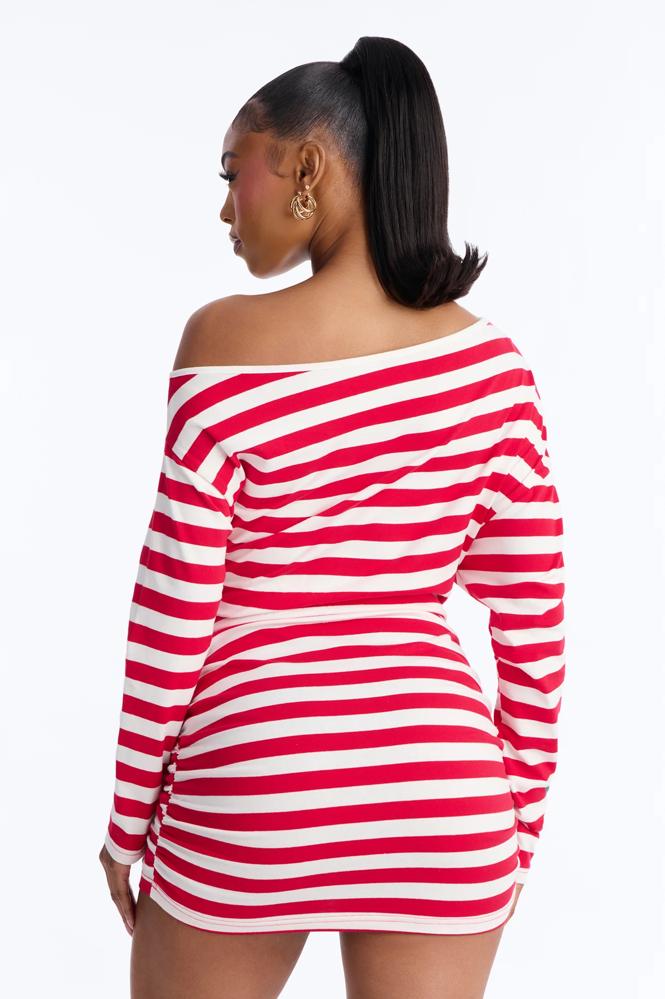 Brinley Striped Cotton Mini Dress - Red/White - Image 4