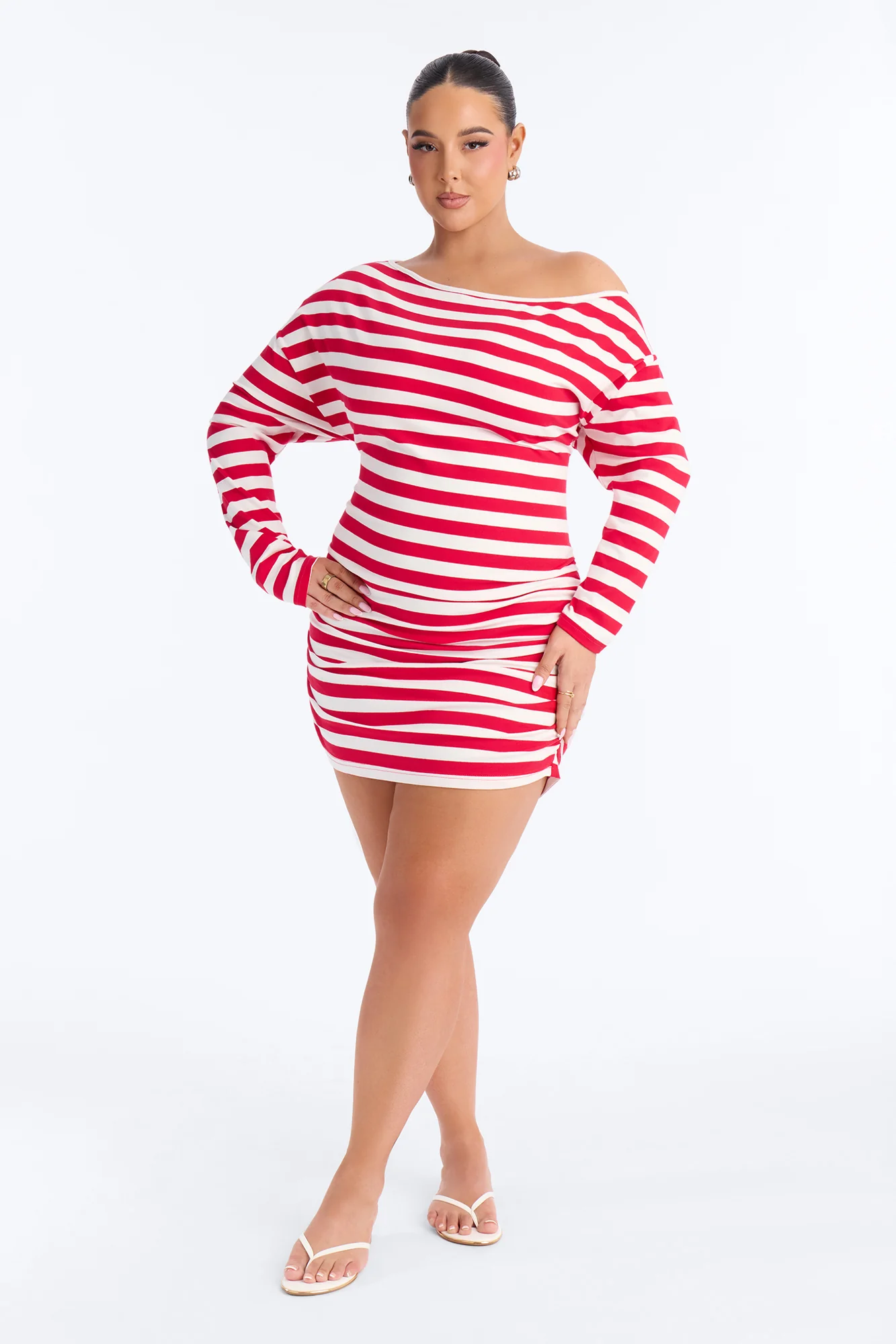 Brinley Striped Cotton Mini Dress - Red/White - Image 5