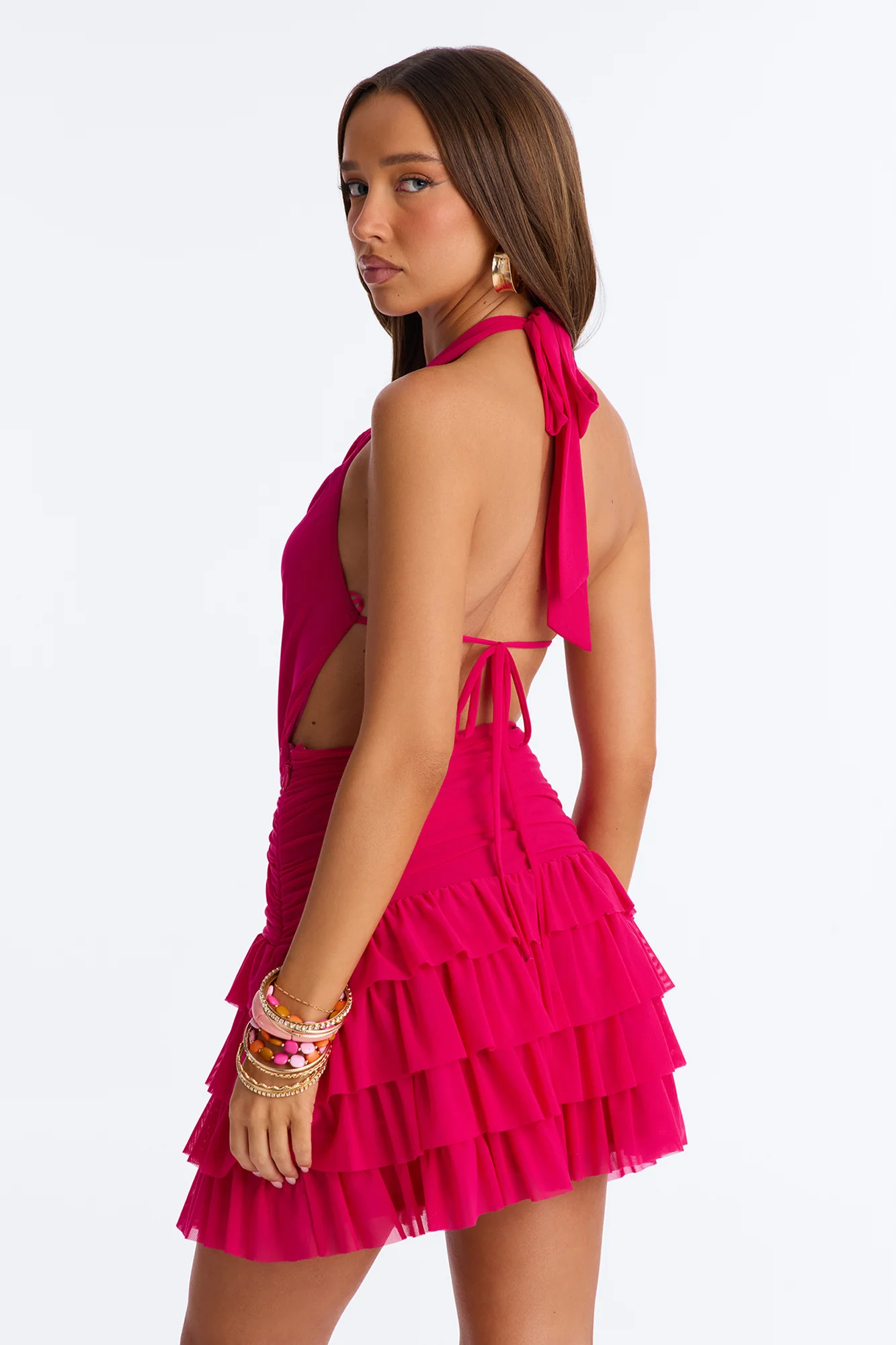 Brisa Halter Mesh Mini Dress - Fuchsia - Image 4