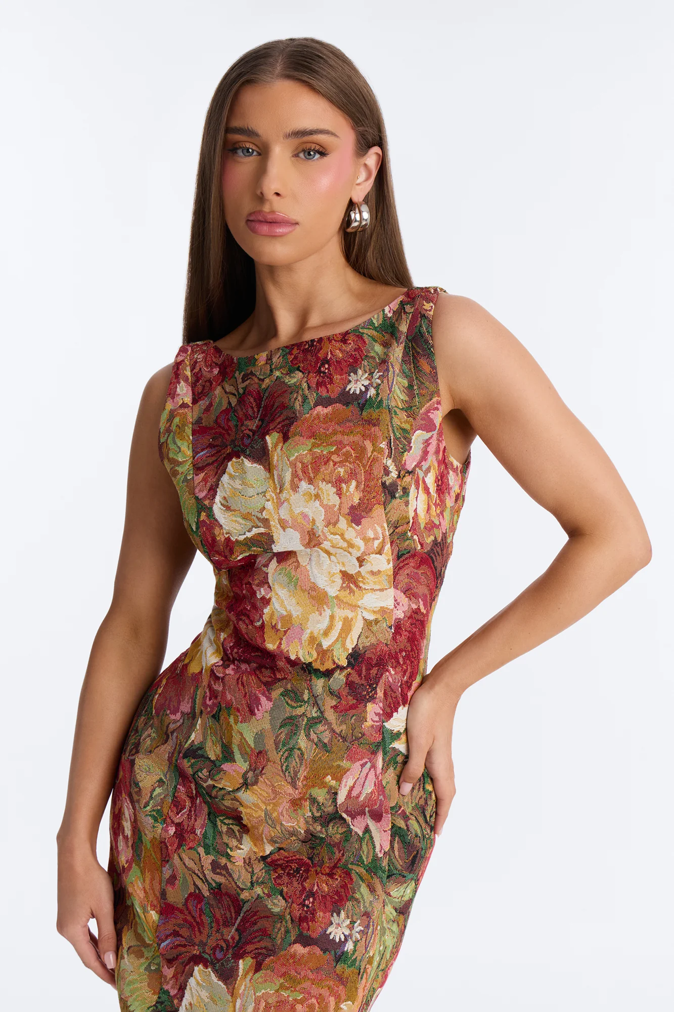 Brittany Floral Jacquard Midi Dress - Burgundy/combo - Image 2