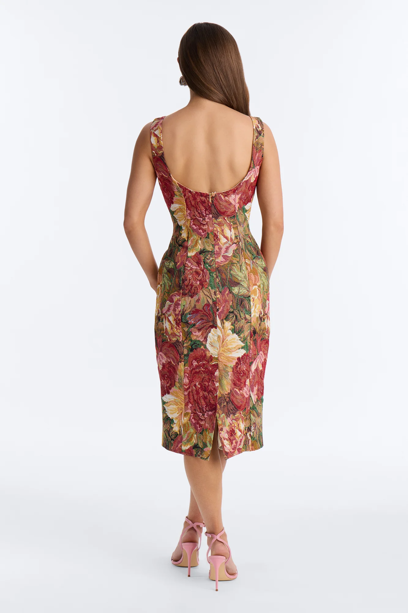 Brittany Floral Jacquard Midi Dress - Burgundy/combo - Image 4