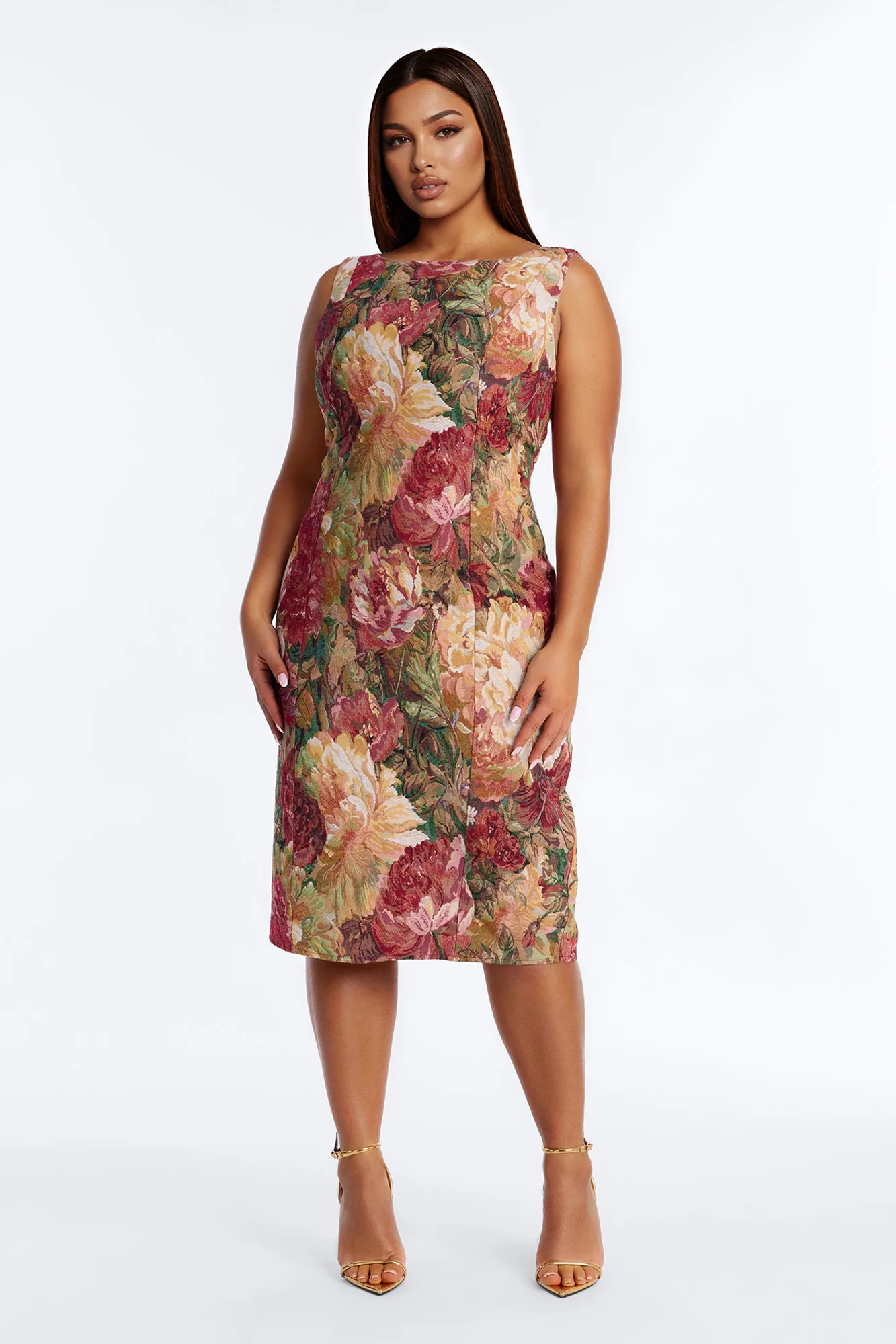 Brittany Floral Jacquard Midi Dress - Burgundy/combo - Image 5