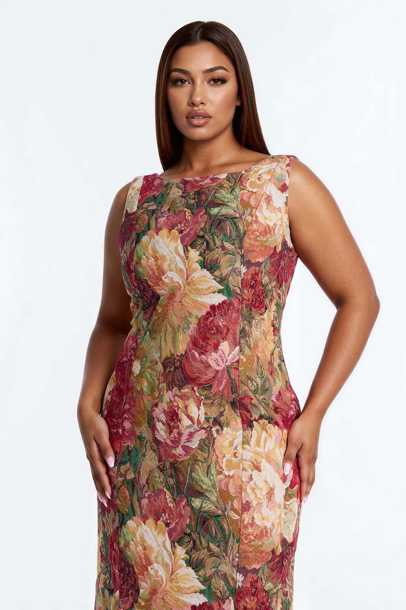 Brittany Floral Jacquard Midi Dress - Burgundy/combo - Image 6
