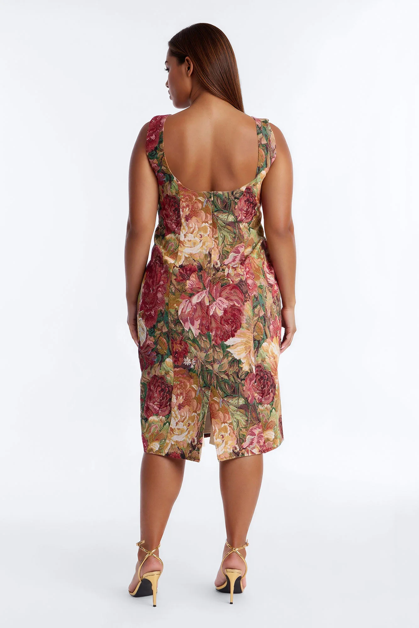Brittany Floral Jacquard Midi Dress - Burgundy/combo - Image 7