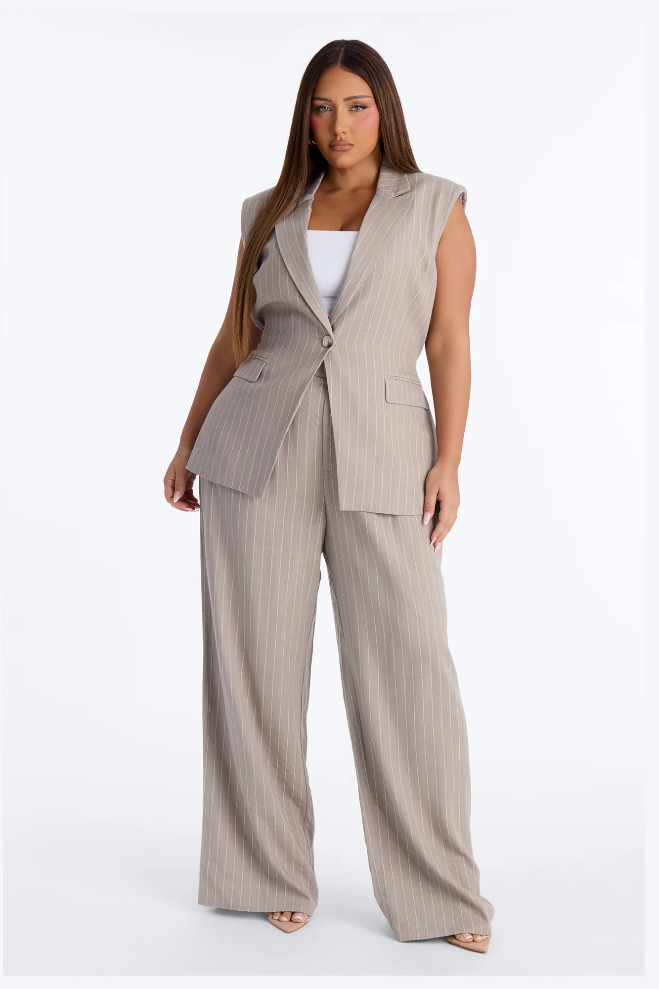 Brittany Single Breasted Linen Vest - Stone - Image 6