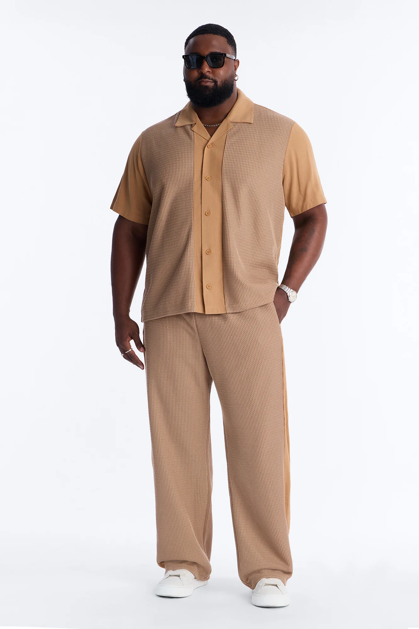 Brookfield Flow Cuban Collar Button Up Shirt - Tan - Image 6