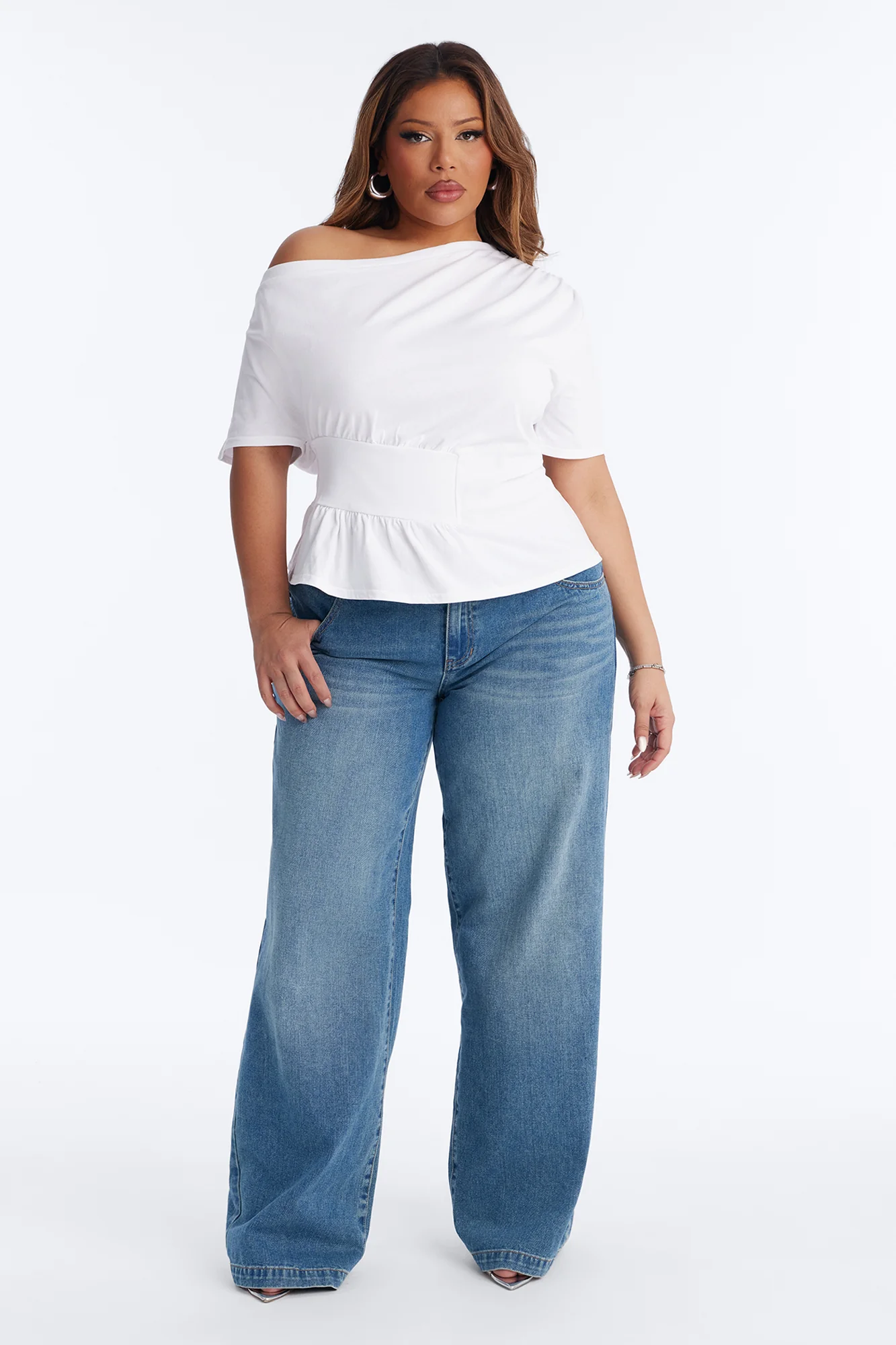 Brooklyn Ruched Off Shoulder Short Sleeve T-Shirt - White - Image 6