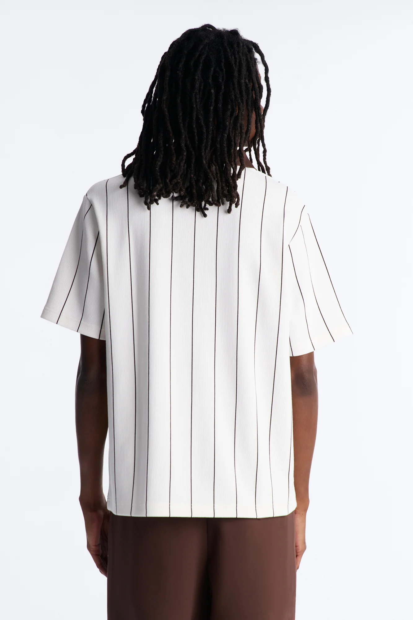Brown Stripe Johnny Collar Polo - White/combo - Image 4