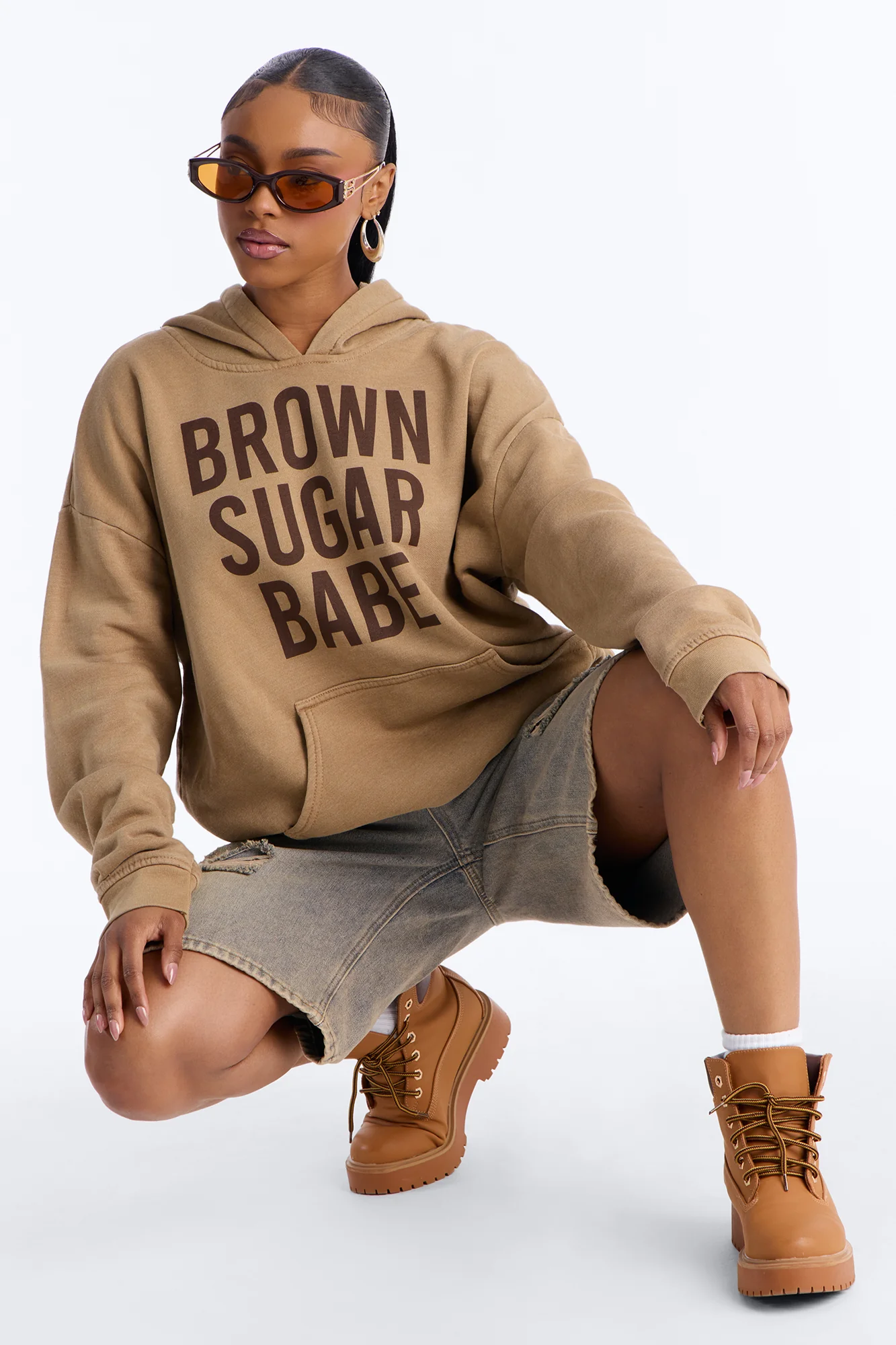 Brown Sugar Babe Fleece Washed Hoodie - Brown